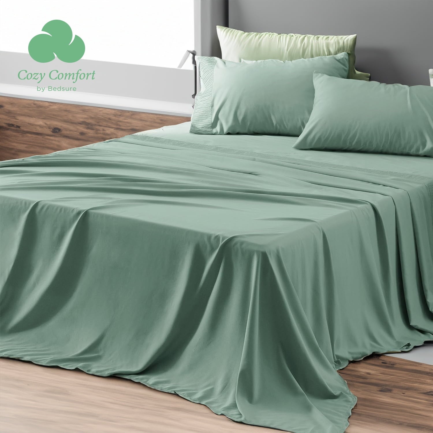 Cozy Comfort by Bedsure 4 Pieces Hotel Luxury Mint Green Sheets Full Easy Care Polyester Microfiber material Cooling Bed Sheet Set