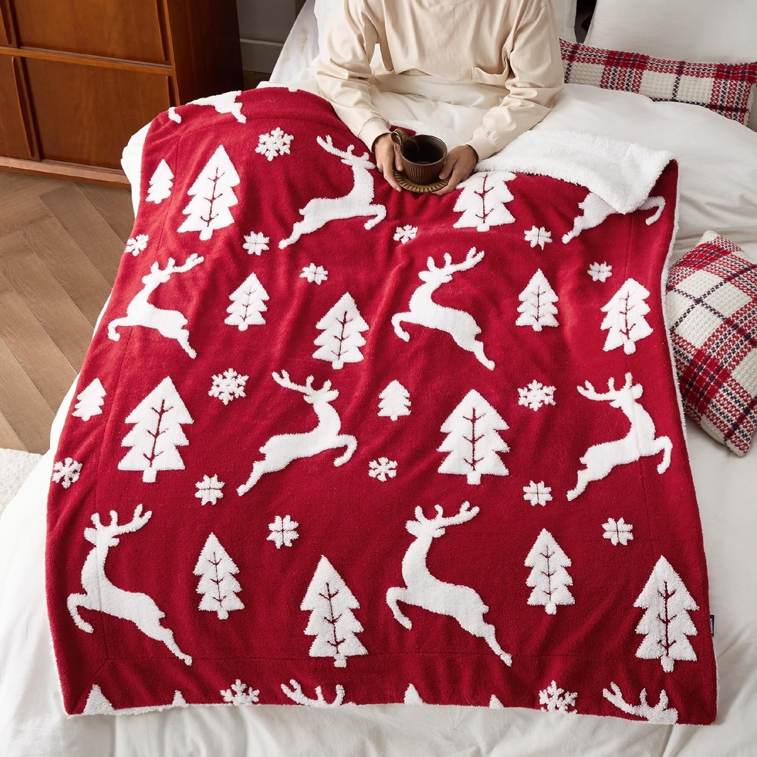 Cozy Comfort Christmas Throw Blanket - Soft and Warm Sherpa Christmas Elk Throw Blankets for Couch, Sofa, Bed, Winter Blanket for Christmas, Decoration Gift Blanket 50"x60"