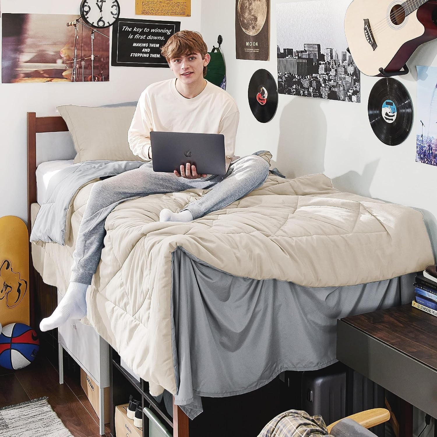 Cozy Comfort Beige Comforter Set Twin XL - 5 Pieces Reversible Bed in a Bag with Comforters, Sheets, Pillowcases & Shams