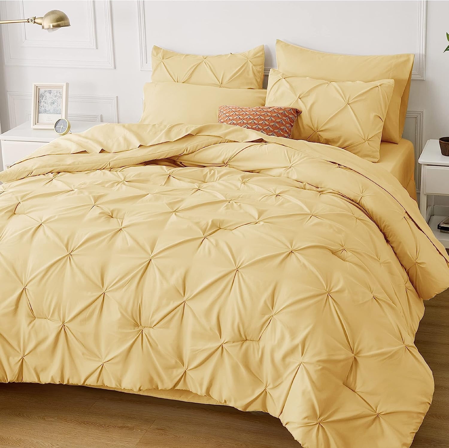 Cozy Comfort by Bedsure Yellow Queen Comforter Set - Bed in a Bag Queen 7 Pieces, Pintuck Beddding Sets Yellow Bed Set with Comforter, Sheets, Pillowcases & Shams