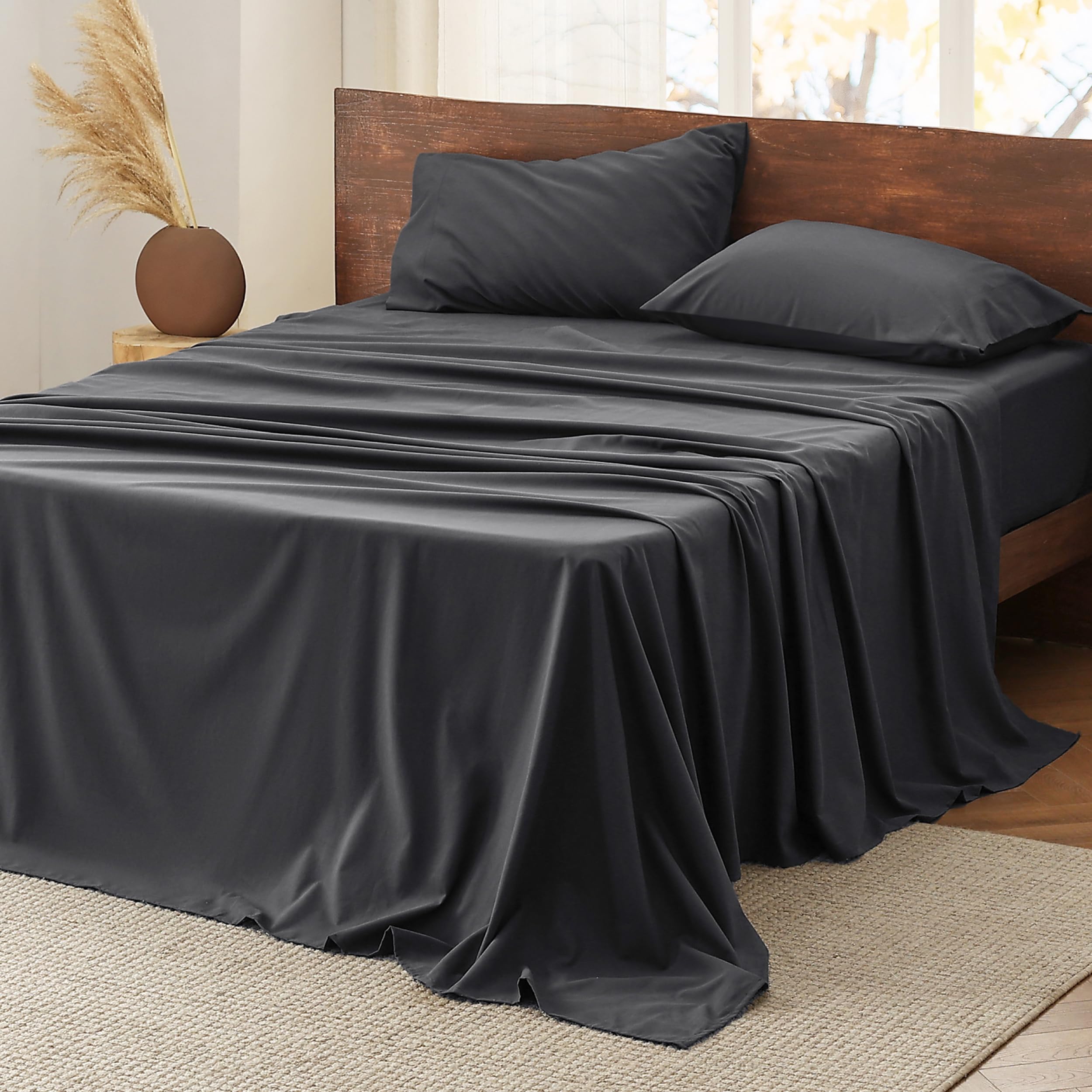 Bedsure Flannel Cotton Sheet for King Size Bed Set 100% Cotton Double Brushed Flannel King Sheets with 16 Inch Deep Pocket Ultra Soft Warm Bedding Sheet Set