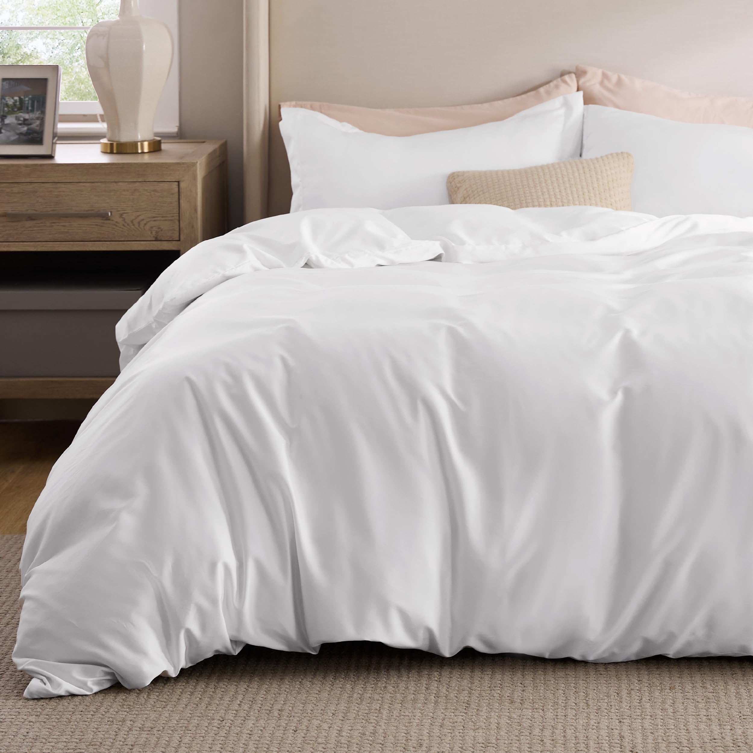 Bedsure King Duvet Cover White - Silky and Breathable Eucalyptus Lyocell Cotton Hybrid Comforter Cover Set for Hot Sleeper - Hypoallergenic and Moisture Wicking Cooling Bedding Bright White