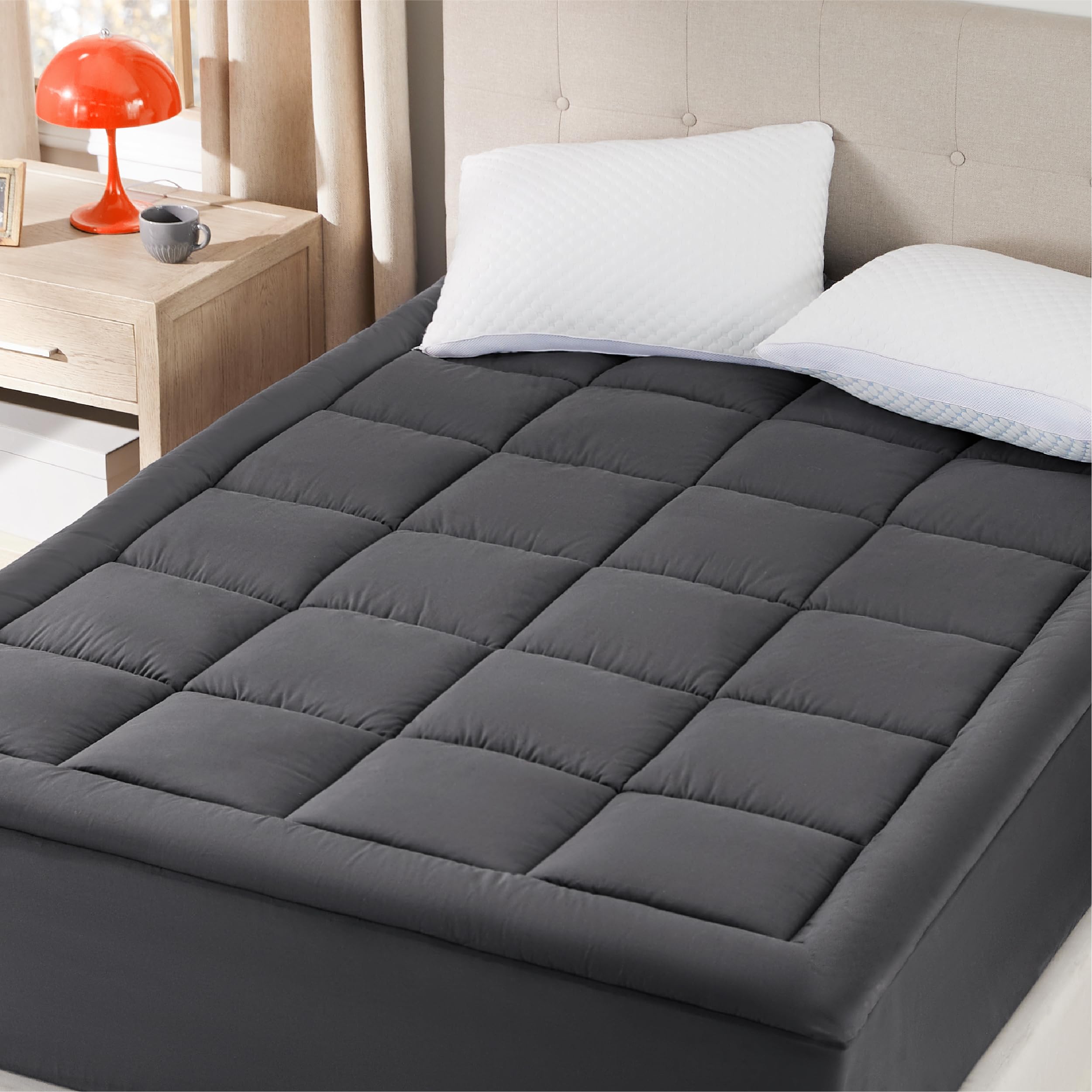 Bedsure Mattress Pad Full Size - Breathable Cotton Mattress Topper Quilted Fitted Mattress Cover with Deep Pocket Fits 8-21 Inch Mattress Soft Double Fluffy Pillow Top Dark Grey