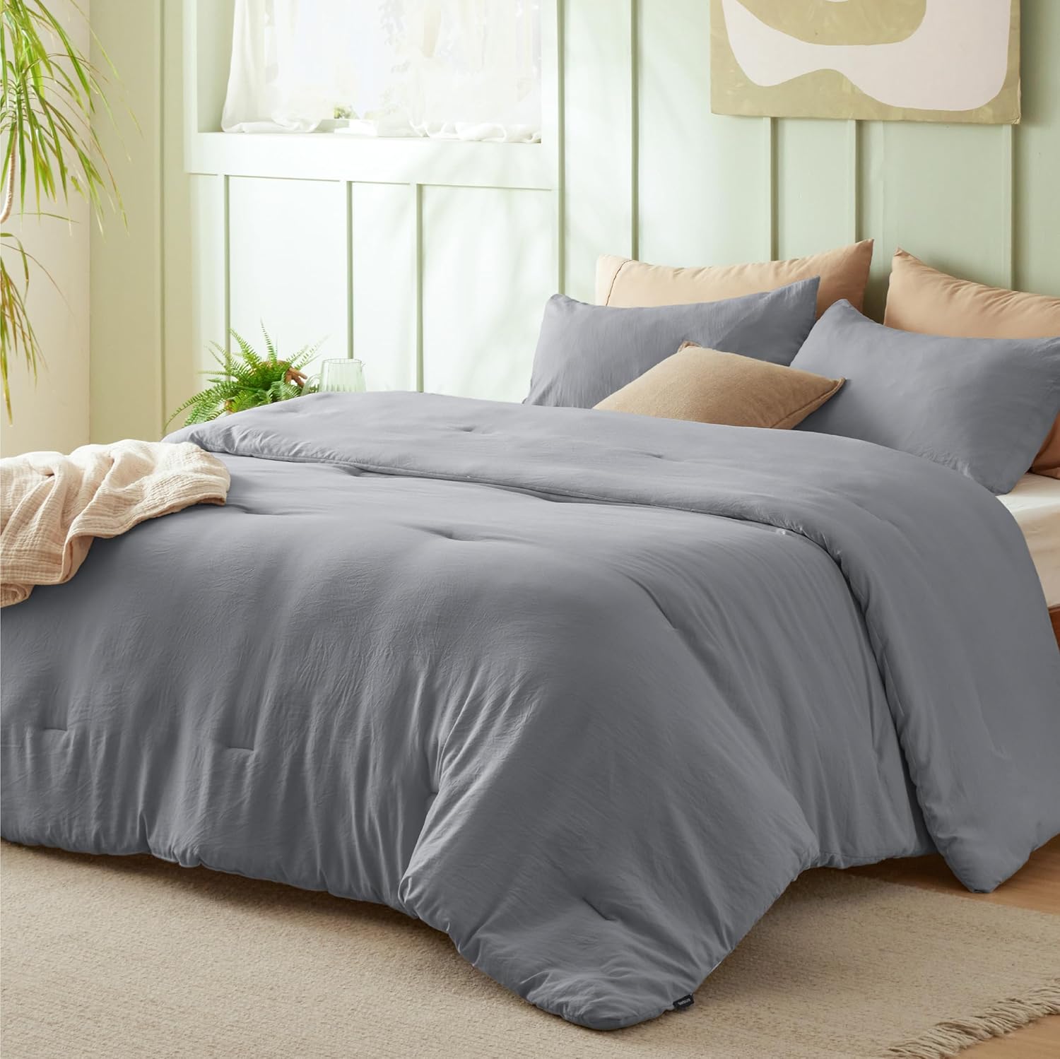 Cozy Comfort 3 Pieces Comforter Bedding Set For All Seasons 1 Lightweight Prewashed Comforter And 2 Pillowcasesqueengrey