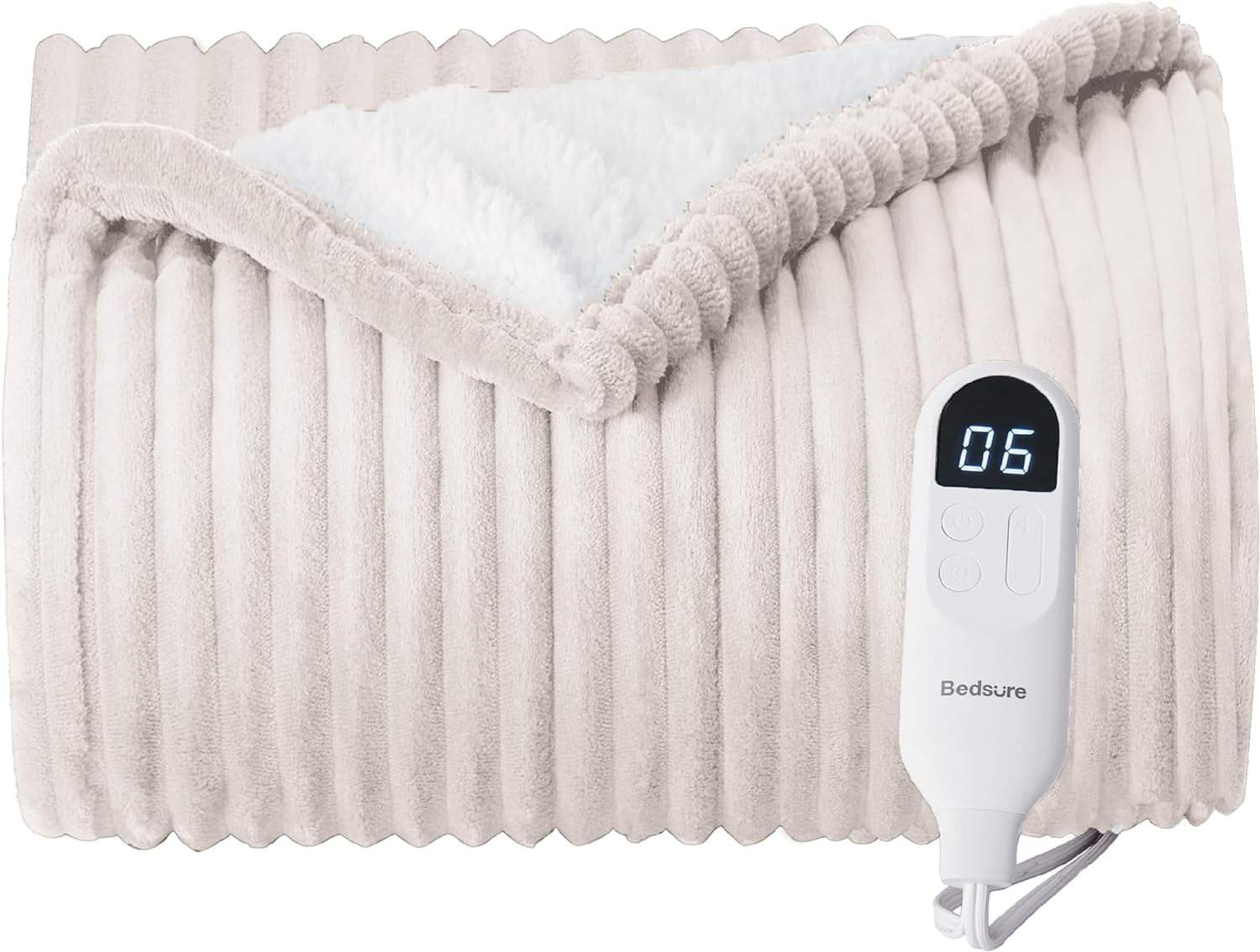 Cozy Comfort Electric Blanket Heated Throw - Soft Ribbed Flannel Heated Blanket, Fast Heating Electric Throw with 6 Heating Levels & 4 Time Settings, 3 Hours Auto-Off (50x60 inches, Cream)