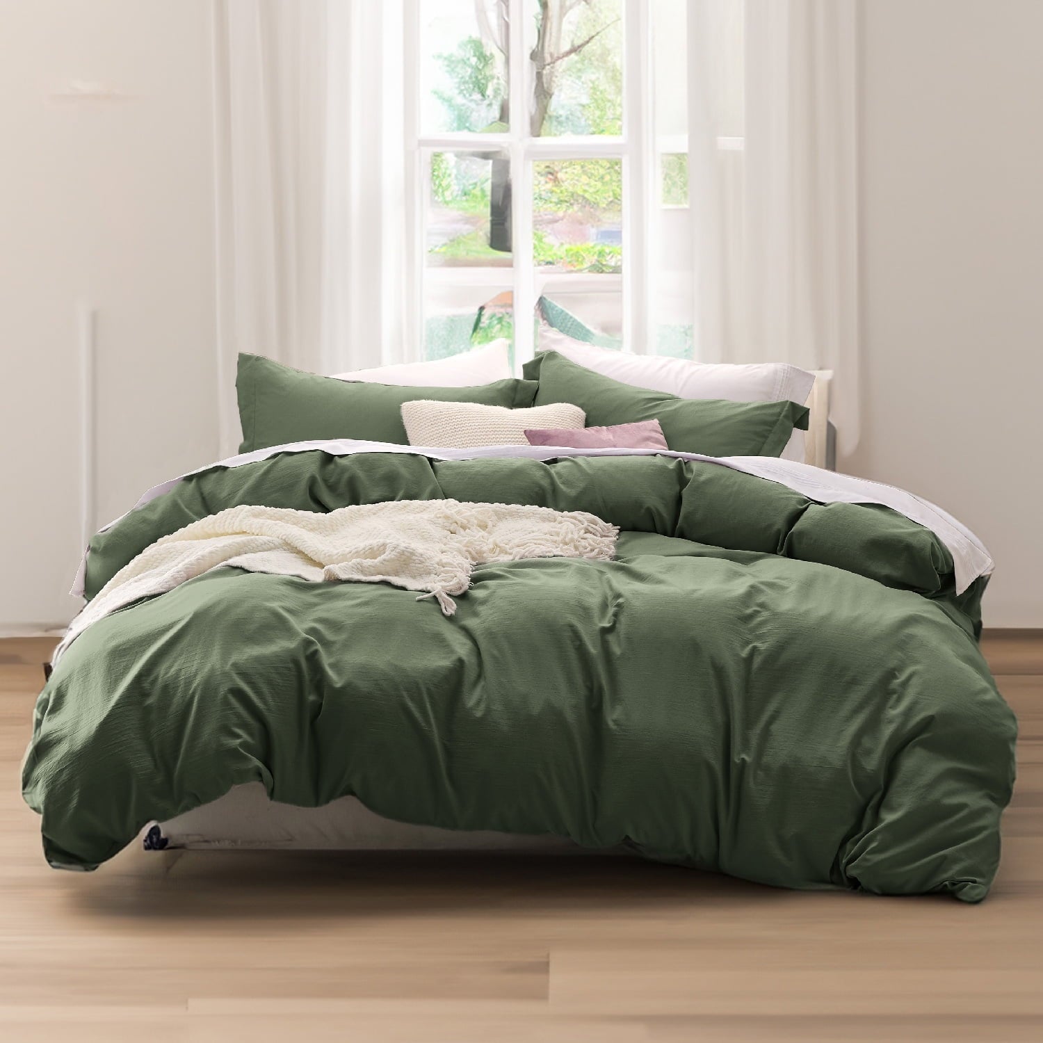 Cozy Comfort by Bedsure Olive Green Duvet Cover Twin - Soft Prewashed Extra Long Duvet Cover Set, 2 Pieces, 1 Duvet Cover 68x90 Inches with Zipper Closure and 1 Pillow Sham
