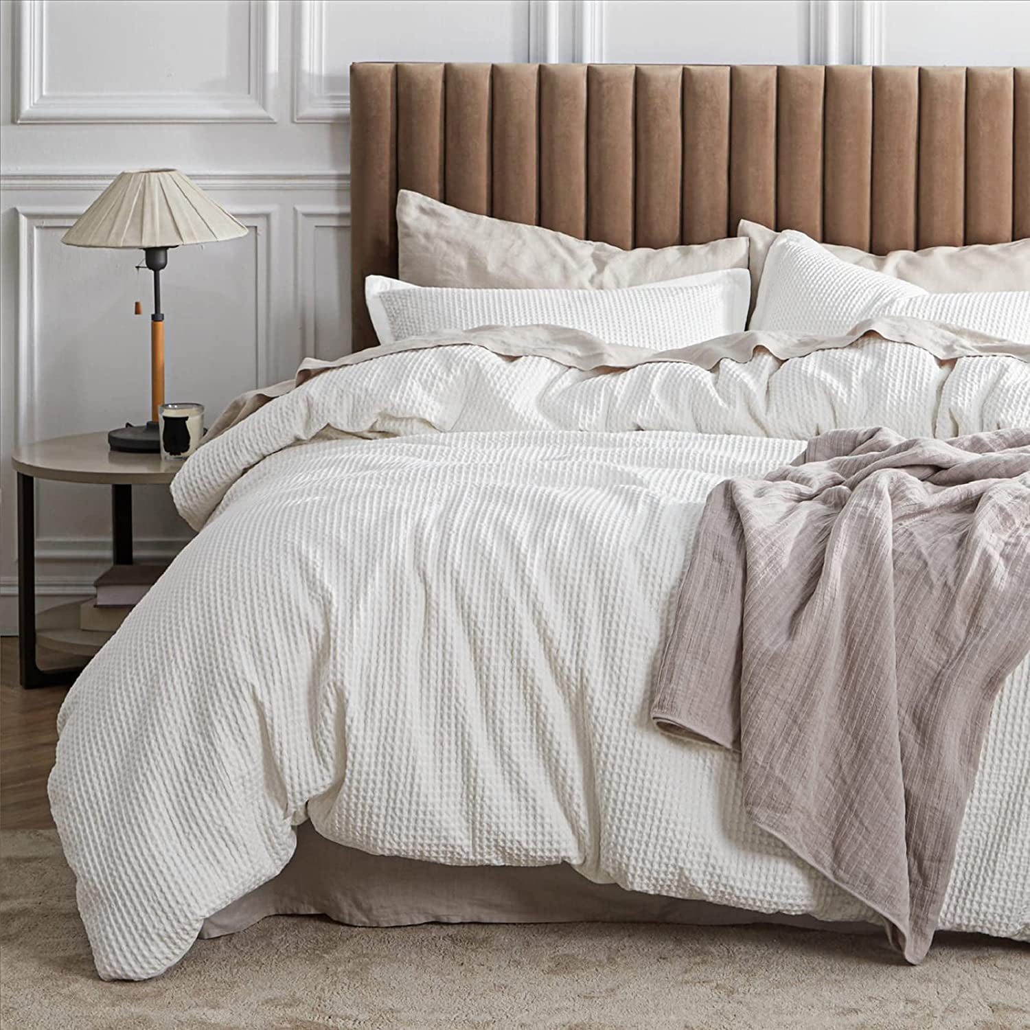 Cozy Comfort Cotton Duvet Cover Queen - 100% Cotton Waffle Weave Coconut White Duvet Cover, Soft and Breathable Queen Duvet Cover Set for All Season (Queen, 90"x90")