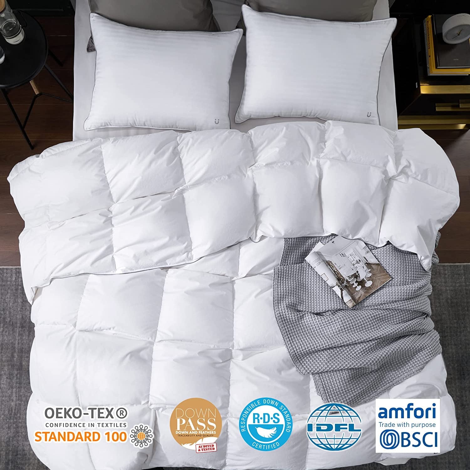 Cozy Comfort Feathers Down Comforter Duvet Insert Queen White  Ultra Soft 100% Cotton All Season 90 x90