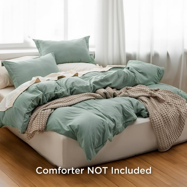 Cozy Comfort California King Washed Soft Duvet Cover Sets Set 3 Pieces with Zipper Closure 1 Duvet Cover 104x98 inches and 2 Pillow Shams Sage Green