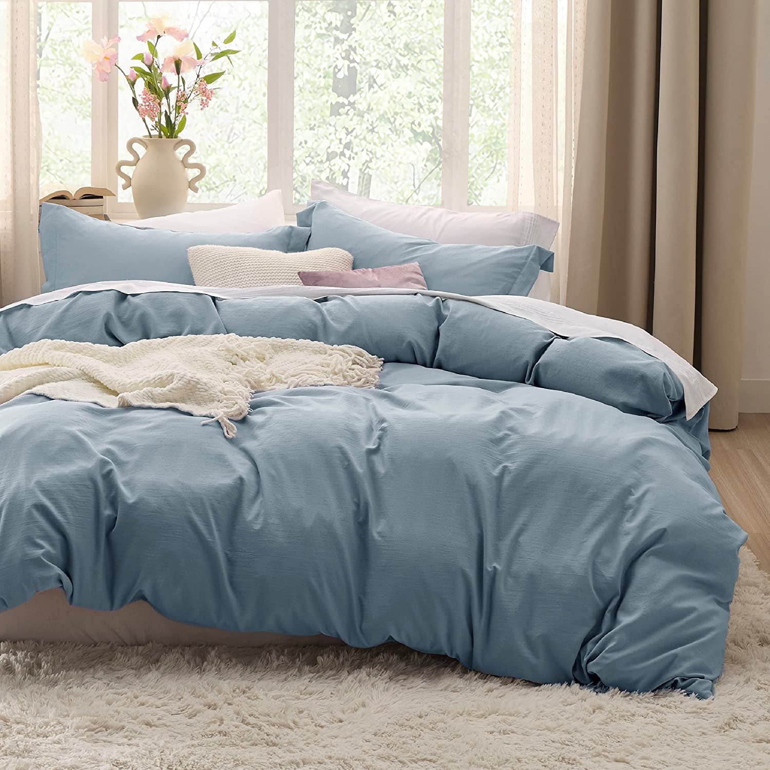 BEDSURE Mineral Blue Duvet Cover King Size - Soft Prewashed King Duvet Cover Set, 3 Pieces, 1 Duvet Cover 104x90 Inches with Zipper Closure and 2 Pillow Shams