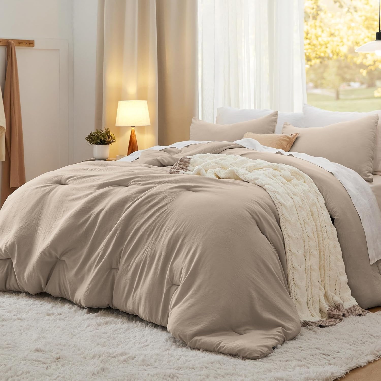 Cozy Comfort 3 Pieces Queen Comforter Bedding Set Khaki Comforter Set for All Seasons 1 Lightweight Prewashed Comforter and 2 Pillowcases Queen Khaki