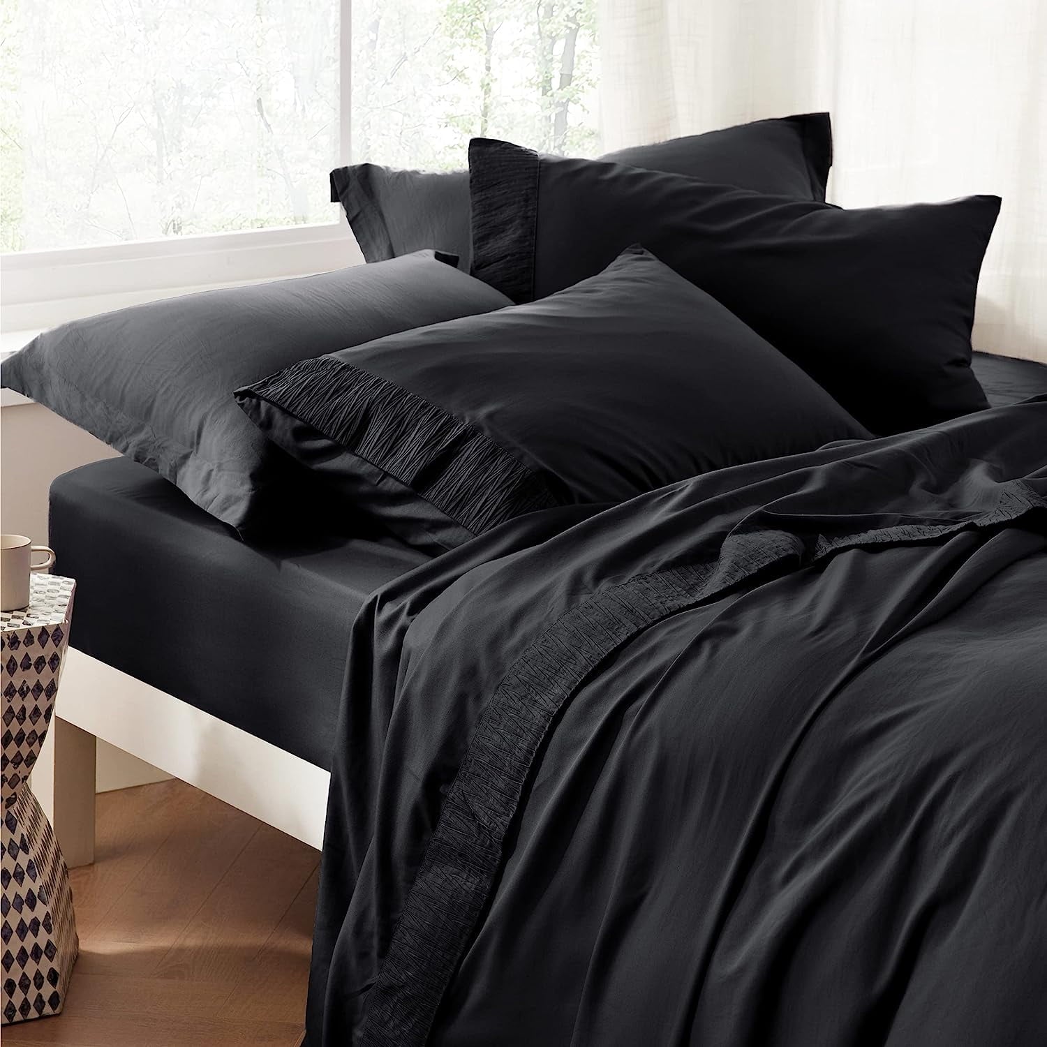 U by Bedsure 3 Pieces Hotel Luxury Black Sheets Fulasy Care Polyester Microfiber material Cooling Bed Sheet Set