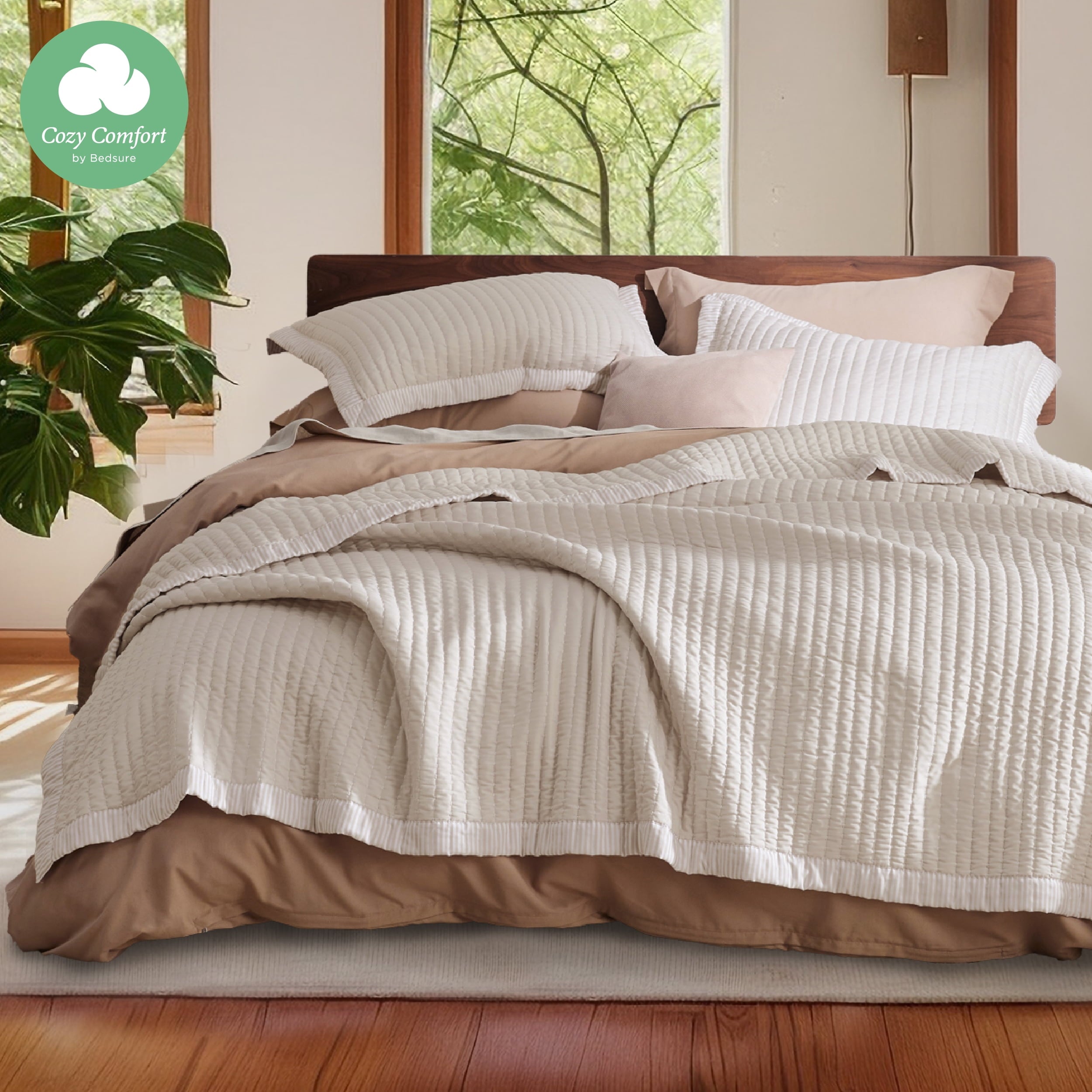 Cozy Comfort Bone Bedspread Coverlet King- Lightweight Soft Bedding Set For All Seasons, Corduroy Pattern Quilt Set, 3 Pieces, 1 Quilt (106"X96") & 2 Pillow Shams (20"X36"+2")