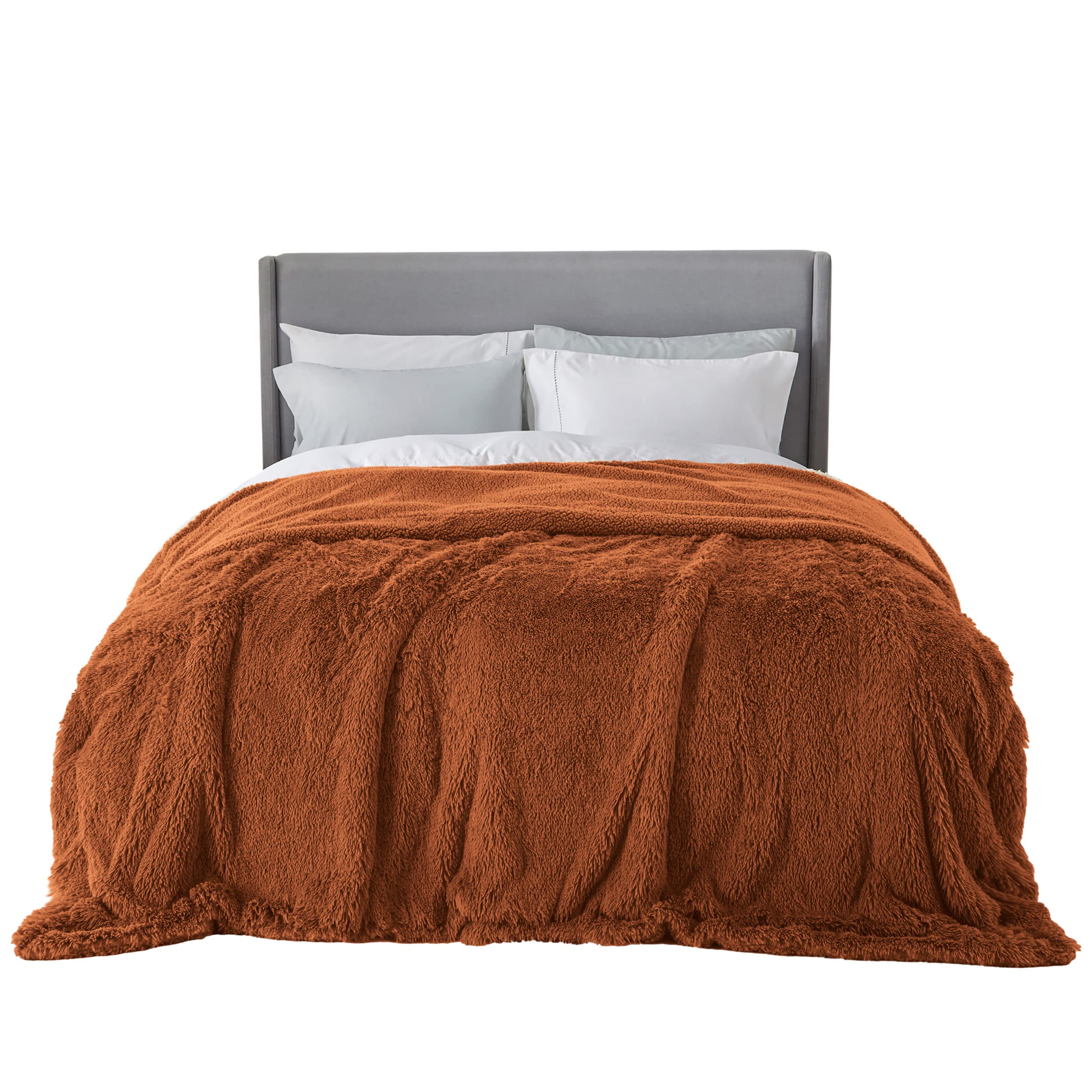 Bedsure Soft Burnt Orange King Size Blanket for Bed Fluffy Fuzzy Large King Blanket for Winter Cozy Plush Sherpa Fleece Faux Fur Blanket Thick Warm Christmas Blanket Gifts for Women Men 108x90