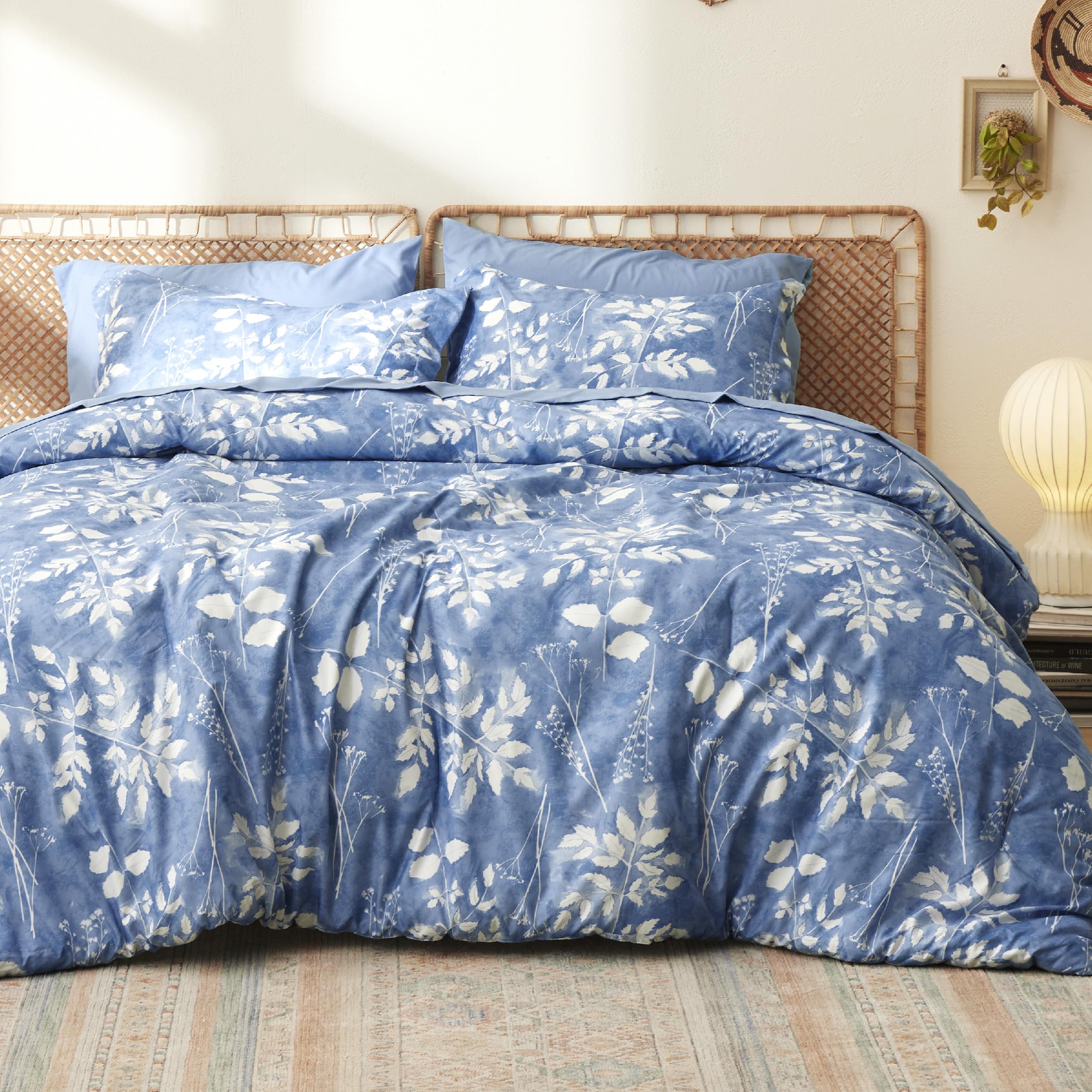 U by Bedsure Full Size Comforter Set 7 Pieces Floral Blue Soft Bedding Sets Full Bed In A Bag With Botanical Flowers Comforter Sheets Pillowcases Shams