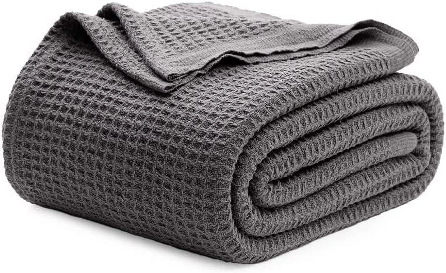 Cozy Comfort 100% Cotton Blankets King Dark Grey - Waffle Weave Blankets for All Seasons, 104x90 inches