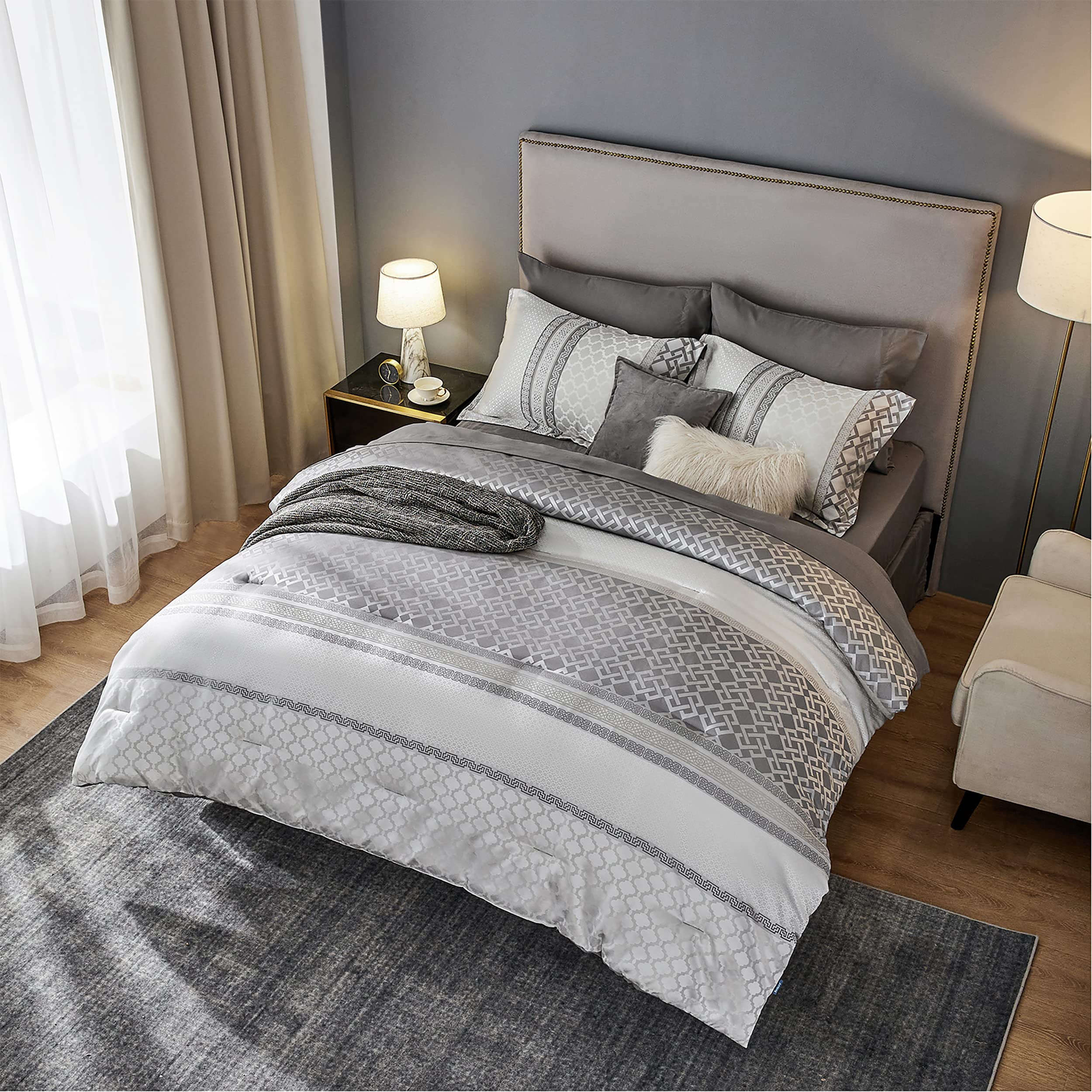 Bedsure Full Bedding Set - 7 Pieces Hotel Style Full Bed in a Bag Comforter Set with Sheets Soft Textured Full Bedding Comforter Set Luxurious Grey Bedding Set