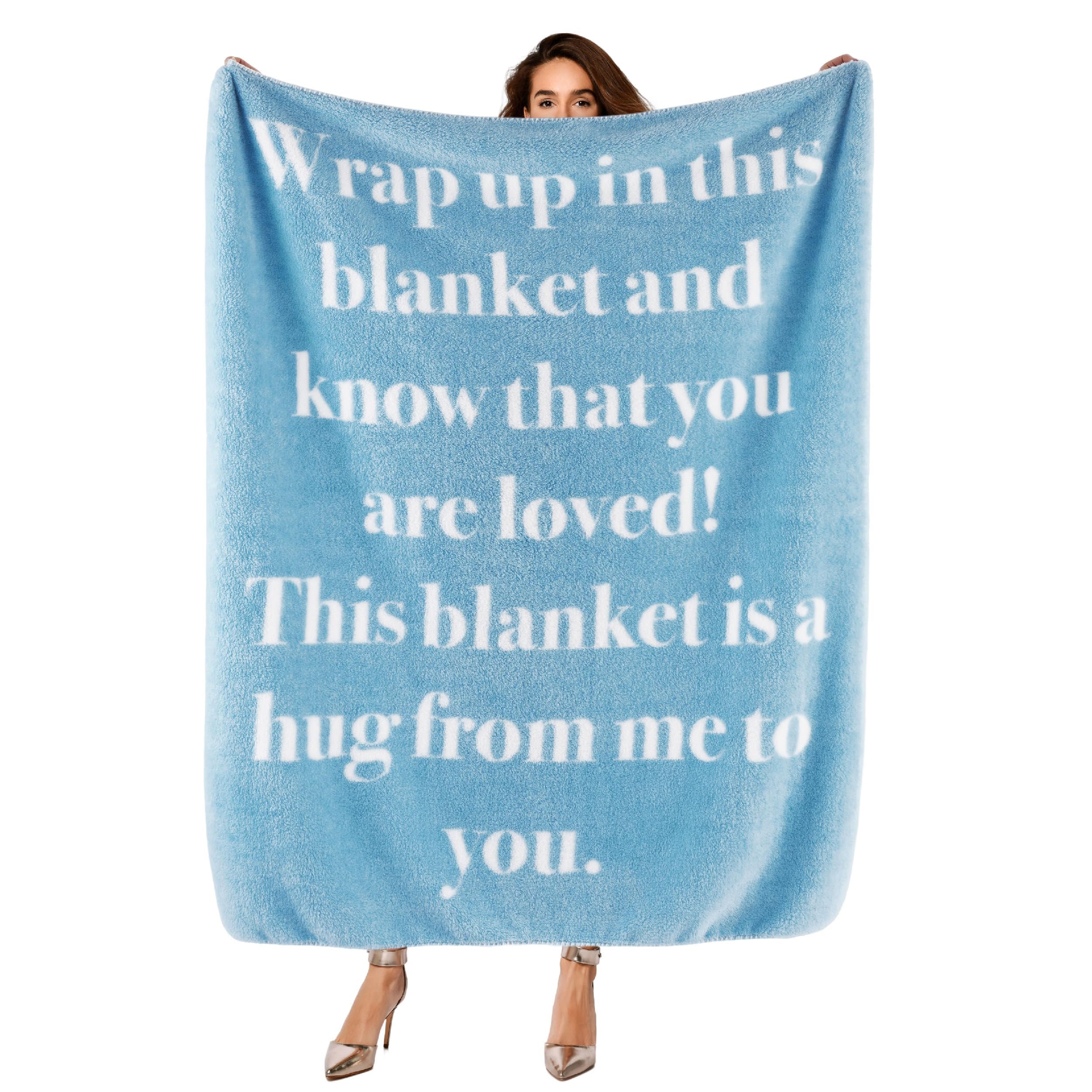 Bedsure Get Well Gifts for Women - After Surgery Blanket with Inspirational Words Sympathy Gift for Elderly Adults Hug Soft Fleece Healing Blanket Blue 50x60 Inch