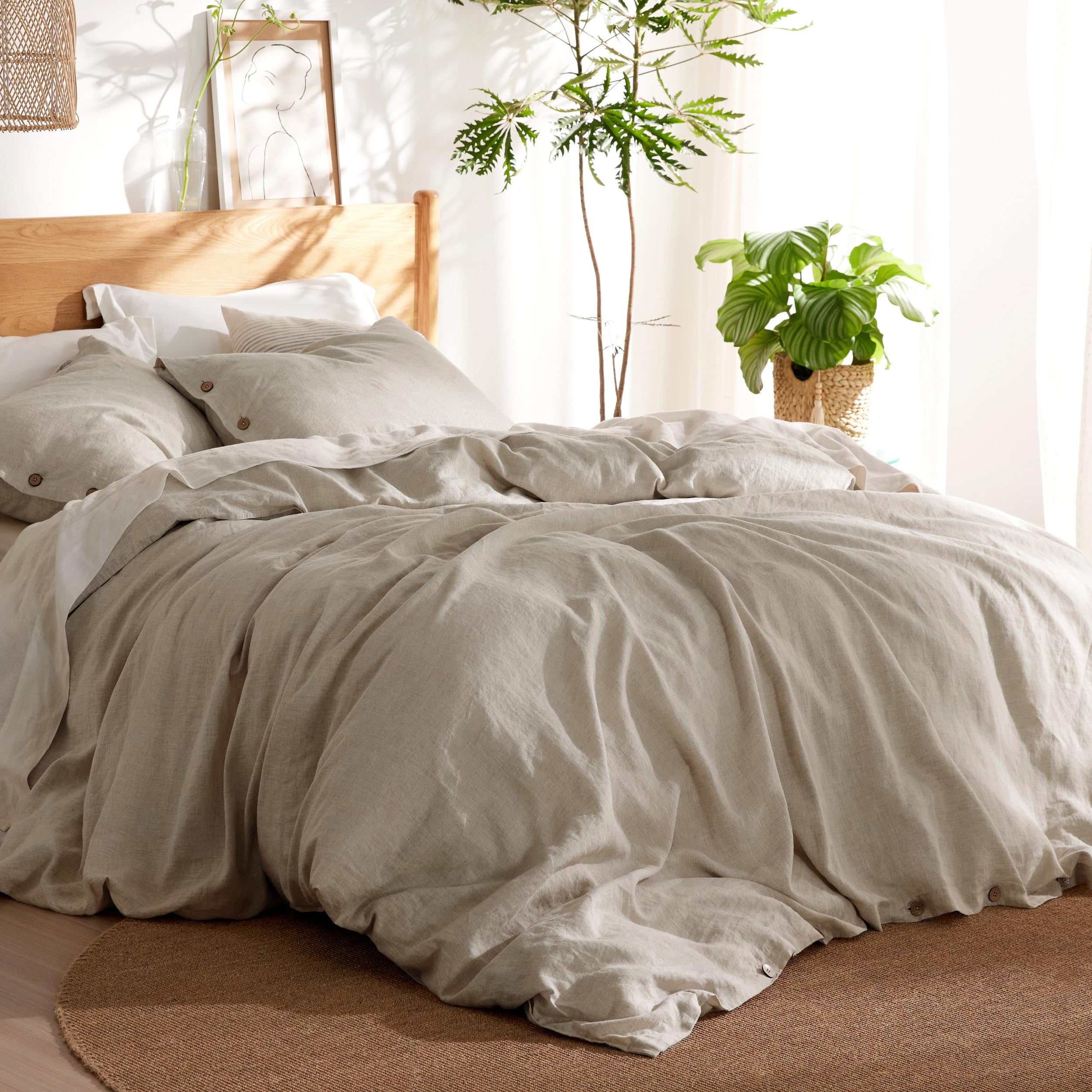 Bedsure Linen Duvet Cover King - Linen Cotton Blend Duvet Cover Set Linen Color 3 Pieces 1 Duvet Cover 104 x 90 Inches and 2 Pillowcases Comforter Sold Separately