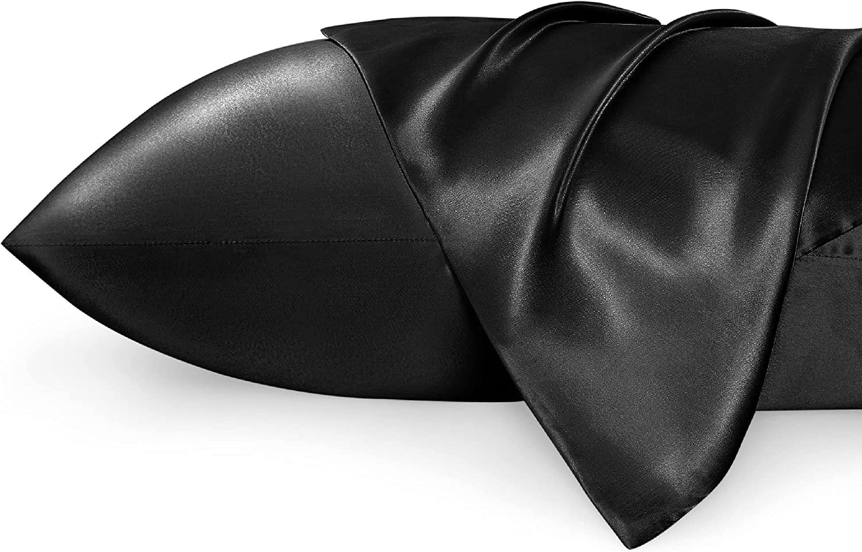 Bedsure King Satin Pillowcase Set of 2  Black Silky Pillow Cases for Hair and Skin 20x40 inches Satin Pillow Covers 2 Pack with Envelope Closure