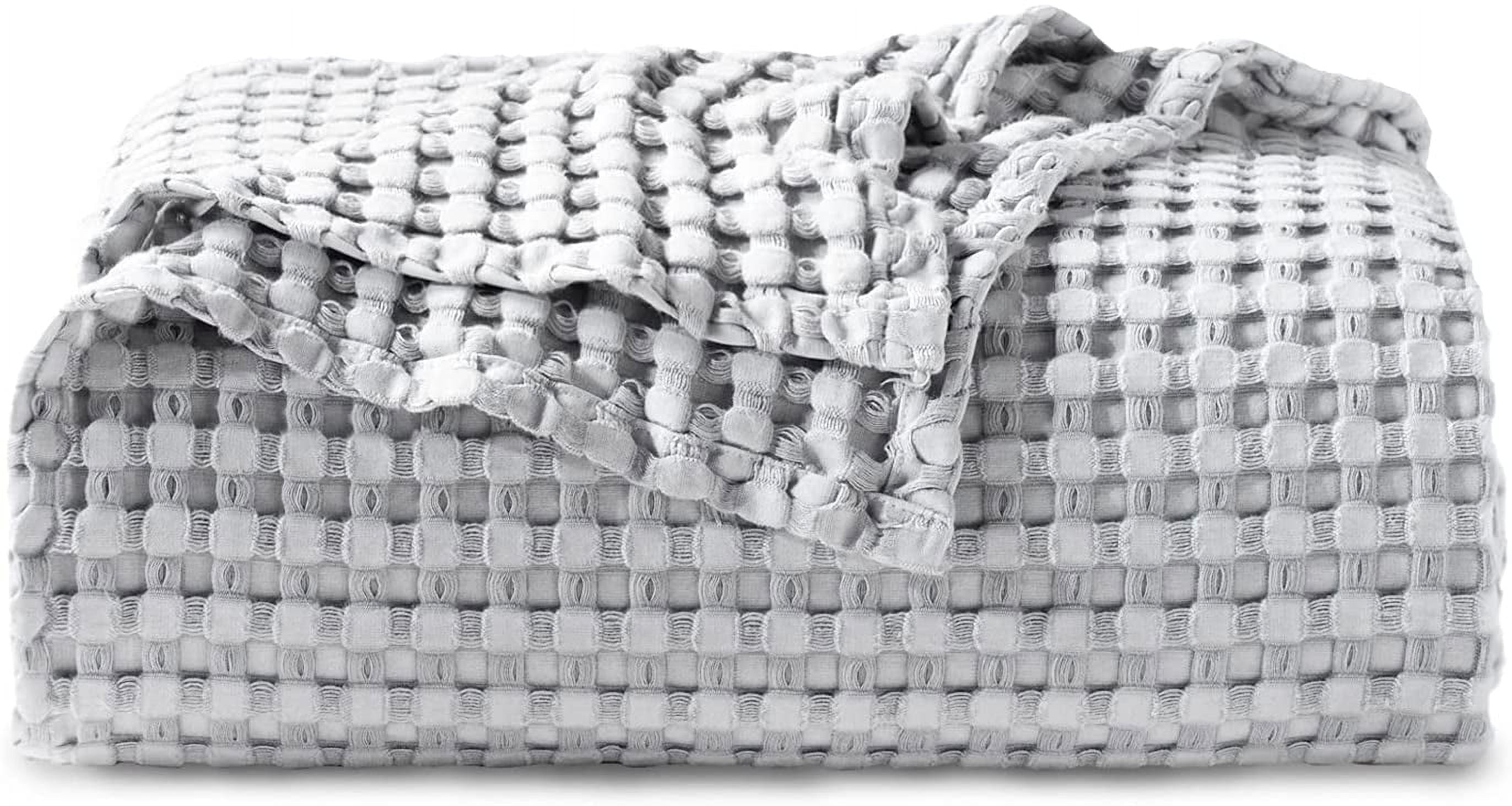 Cozy Comfort Cooling Cotton Waffle Breathable Rayon Derived from Bamboo Queen Blanket,Grey,90x90 inches