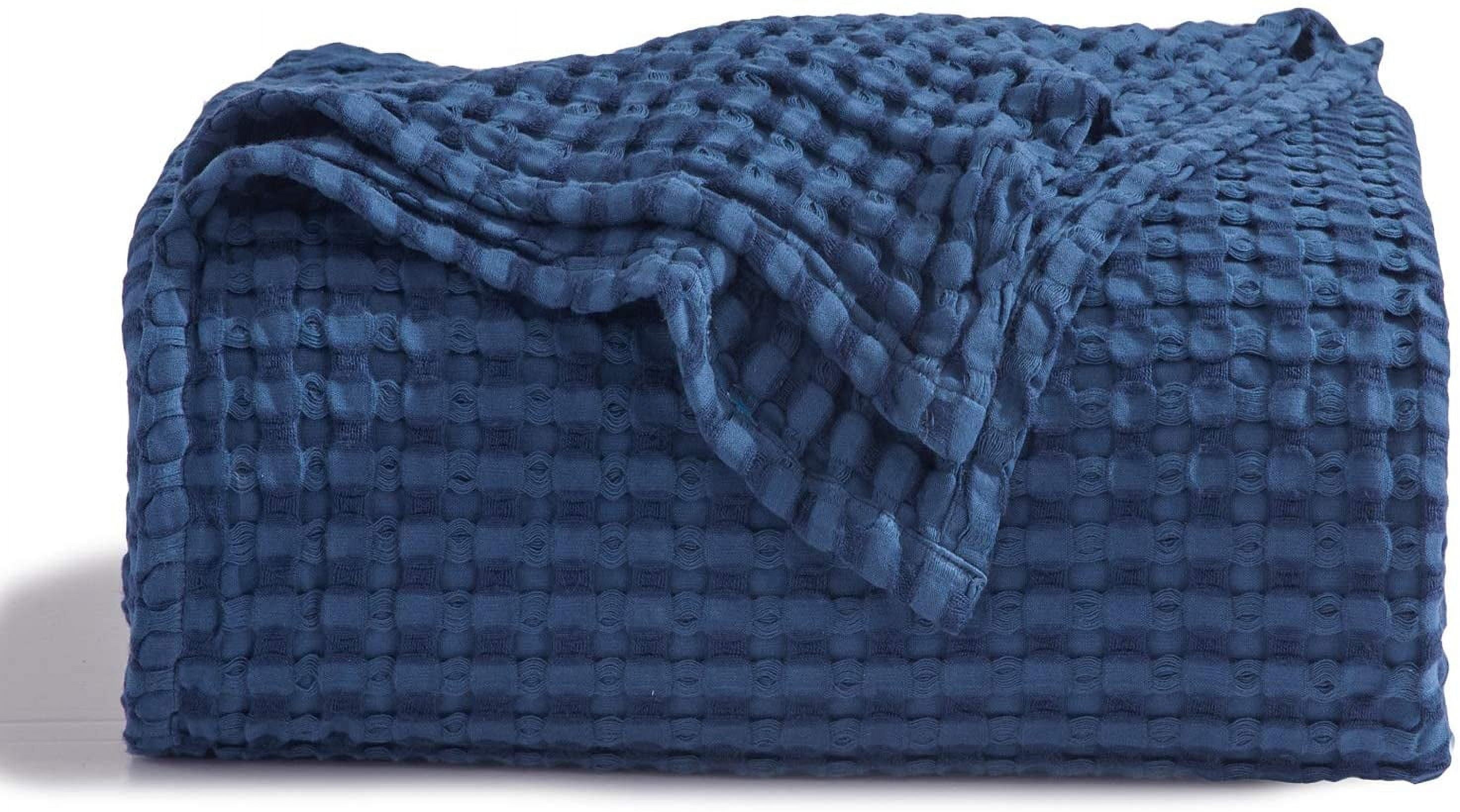 Cozy Comfort Cooling Cotton Waffle Blanket, Breathable Rayon Derived from Bamboo, Soft Breathable for Hot Sleepers,Navy 66x90 inches