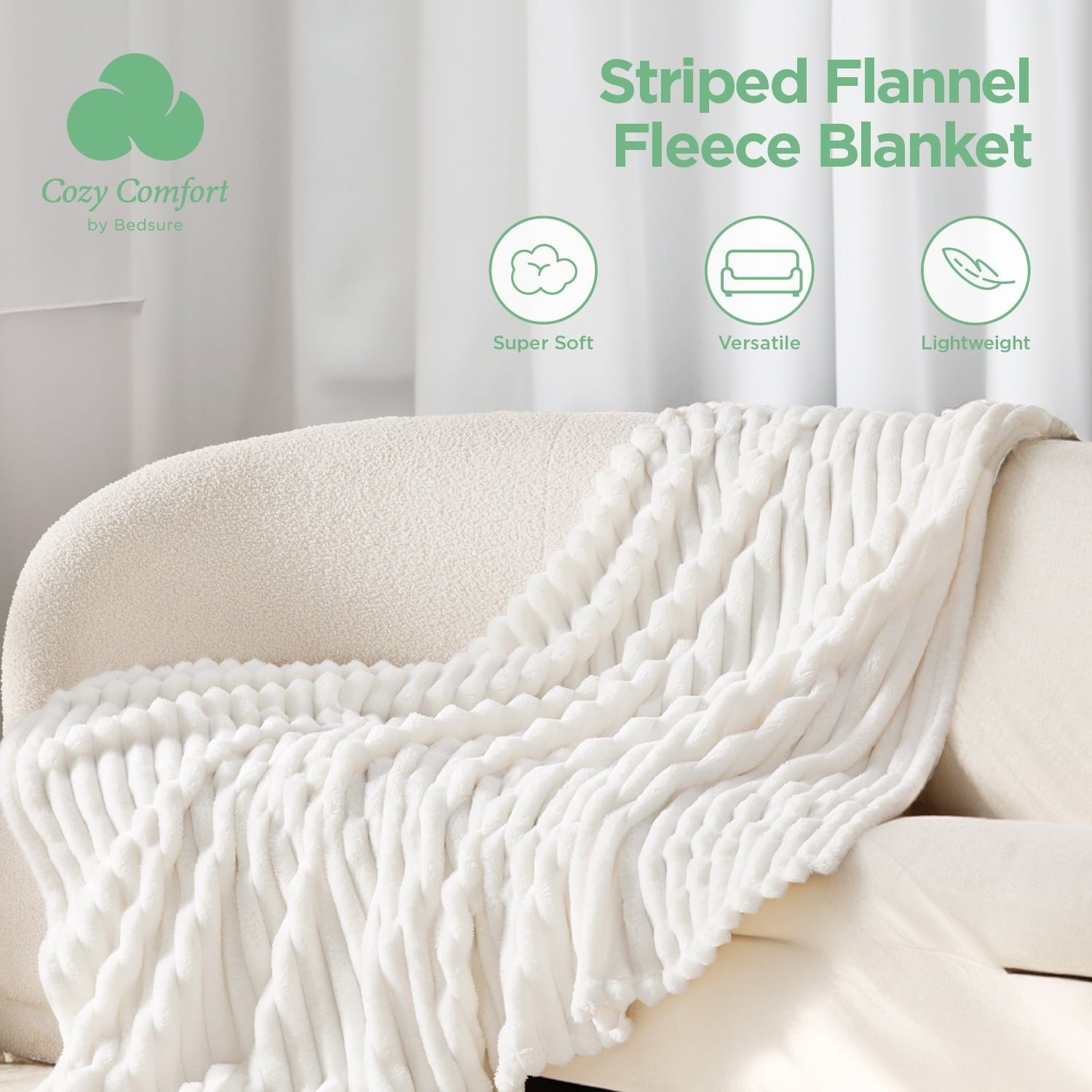 U by Bedsure White Fleece Throw XL Blanket for Couch  Super Soft Cozy Blankets for Women Girls 50x70 inches