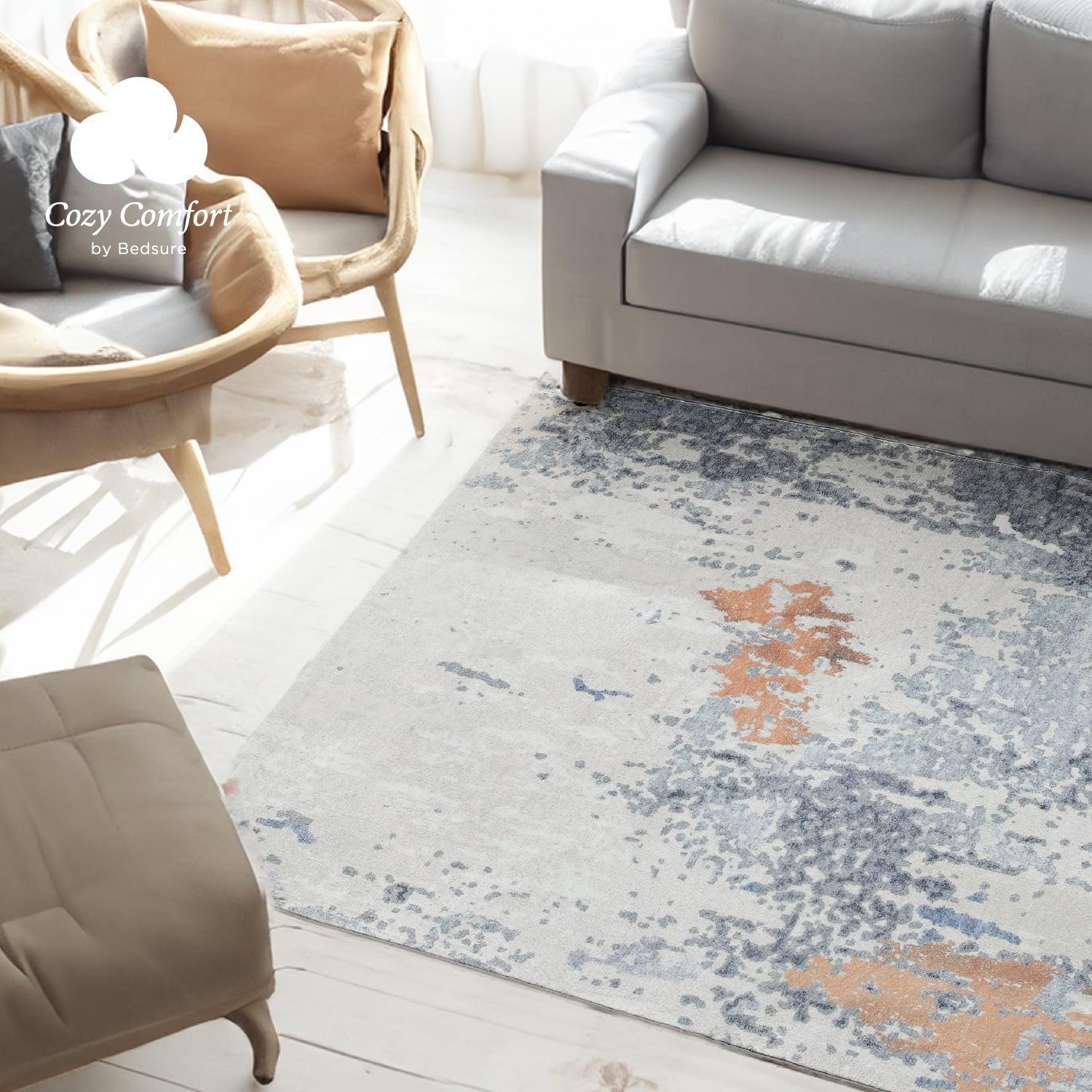 Cozy Comfort 5x7 Area Rugs for Living Room, Machine Washable Modern Style Rug, Non-Slip Backing, Non-Shedding, Low Pile Easy Care Throw Rugs for Bedroom Dining Room, Birch