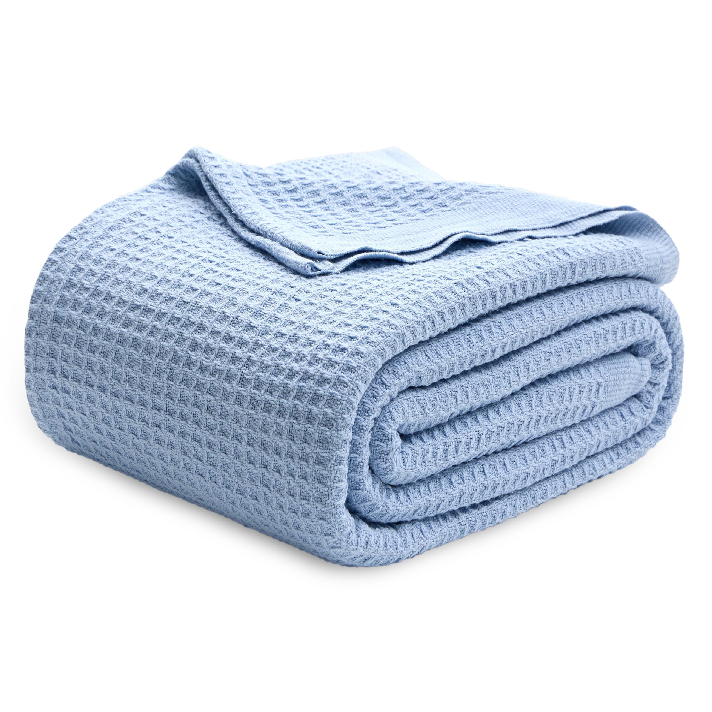 Cozy Comfort 100% Cotton Blankets King Blue - Waffle Weave Blankets for All Seasons, 104x90 inches