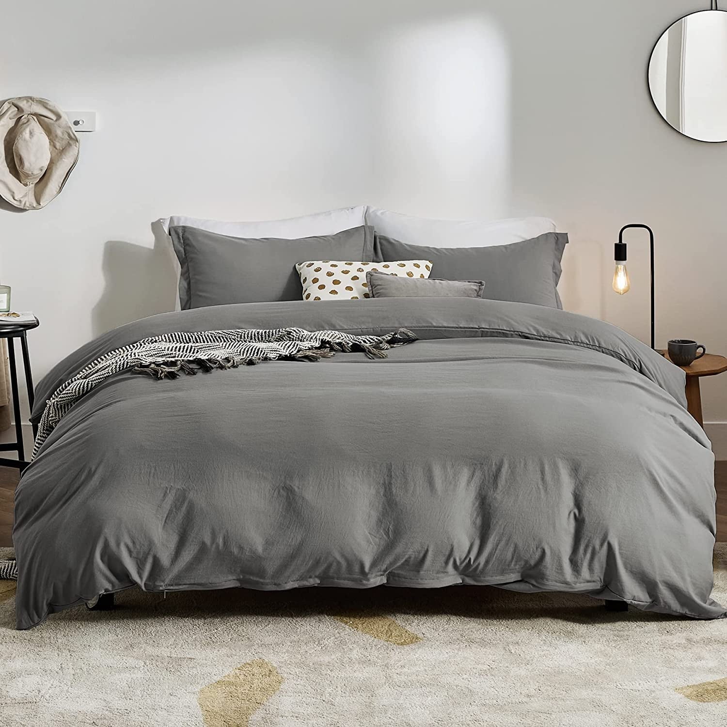 Cozy Comfort California King Washed Soft Duvet Cover Set 3 Pieces with Zipper Closure 1 Duvet Cover 104x98 inches and 2 Pillow Shams Charcoal Grey