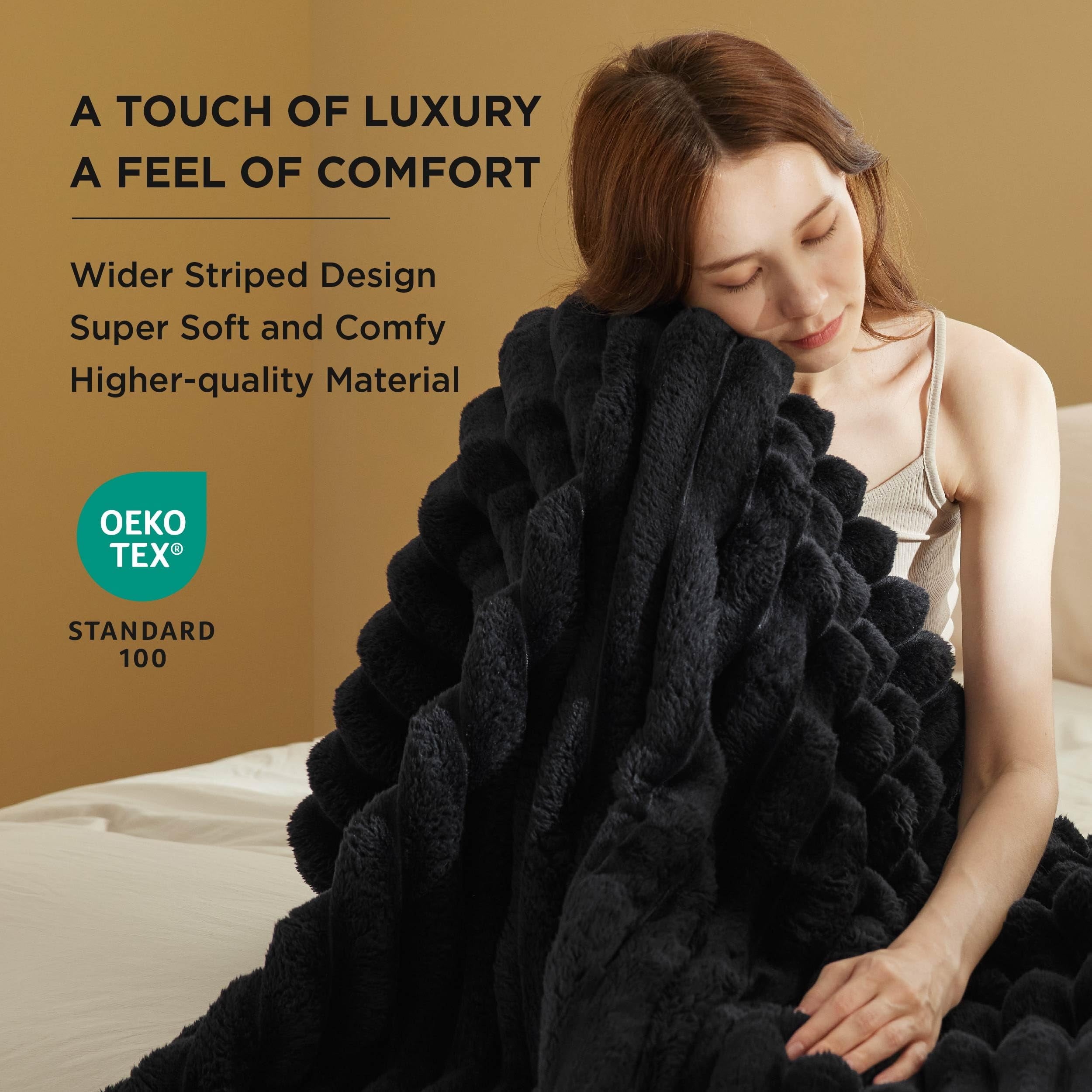 Cozy Comfort Black Throw Blanket for Couch Super Soft Cute Small Fleece Throws for Girls 50x60 inches Wider Striped Design