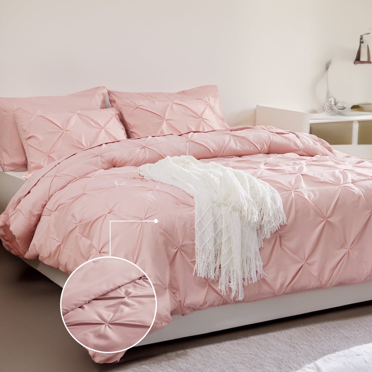 U by Bedsure Cal King Comforter Set Pink  7 Pieces Pintuck Bed in A Bag Bed Set with Comforters Sheets Pillowcases Shams