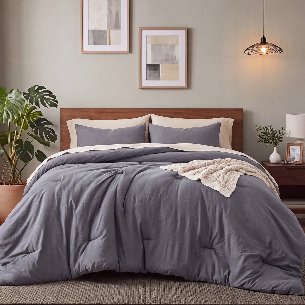 U by Bedsure 3 Pieces King Comforter Bedding Set, Gray Comforter Set for All Seasons, 1 Lightweight Prewashed Comforter and 2 Pillowcases, King, Quiet Shade New