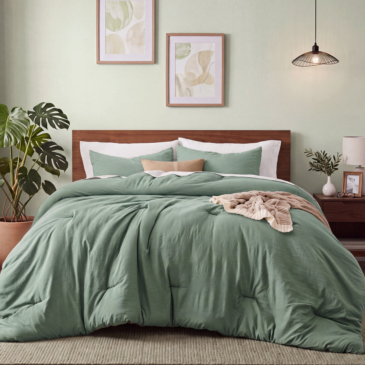 U by Bedsure 3 Pieces King Comforter Bedding Set, Sage Green Comforter Set for All Seasons, 1 Lightweight Prewashed Comforter and 2 Pillowcases, King, Sage Green New