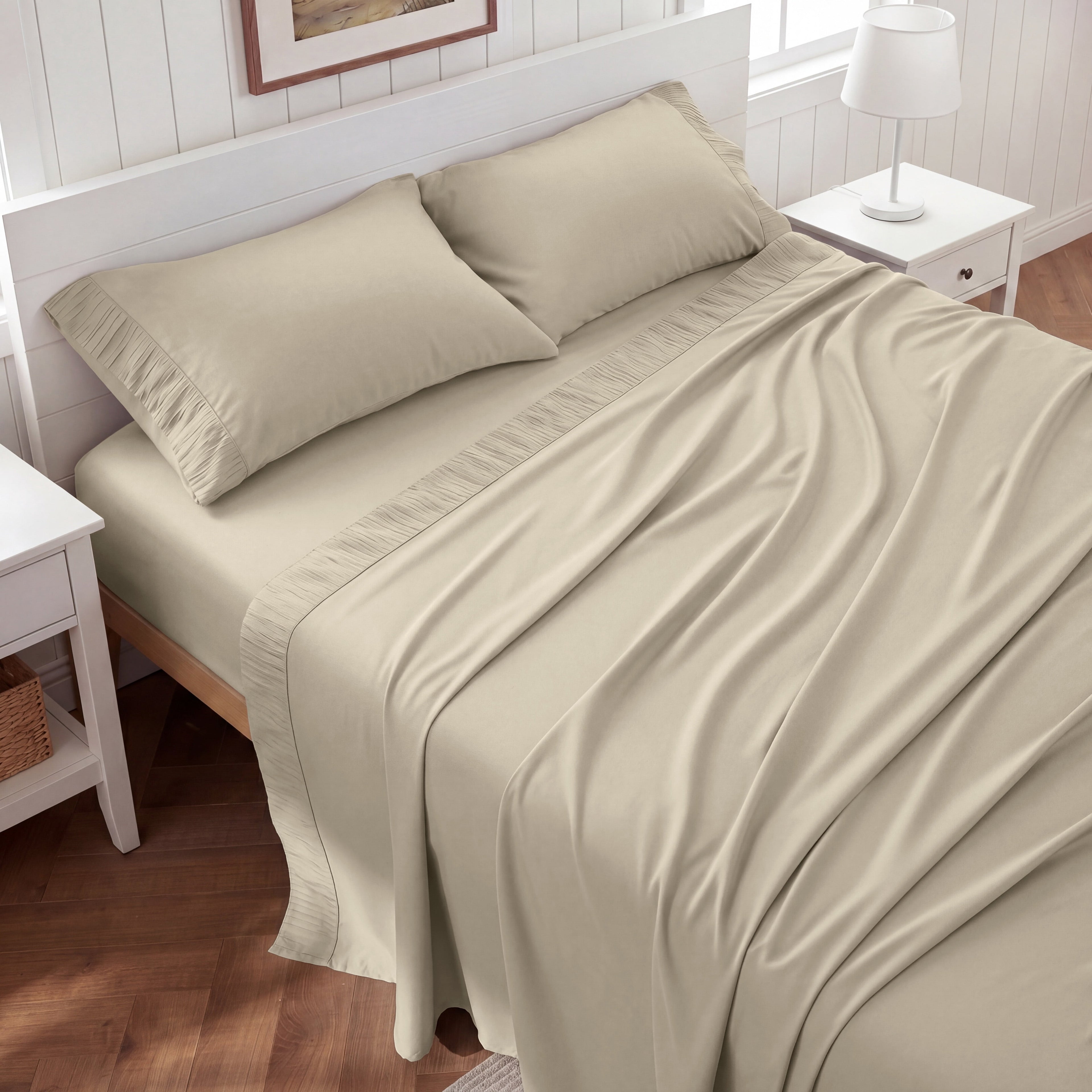 U by Bedsure Twin Sheets Set, 3 Pieces Dorm Deep Pockets Cooling Soft Polyester Bed Sheets Set, Beige