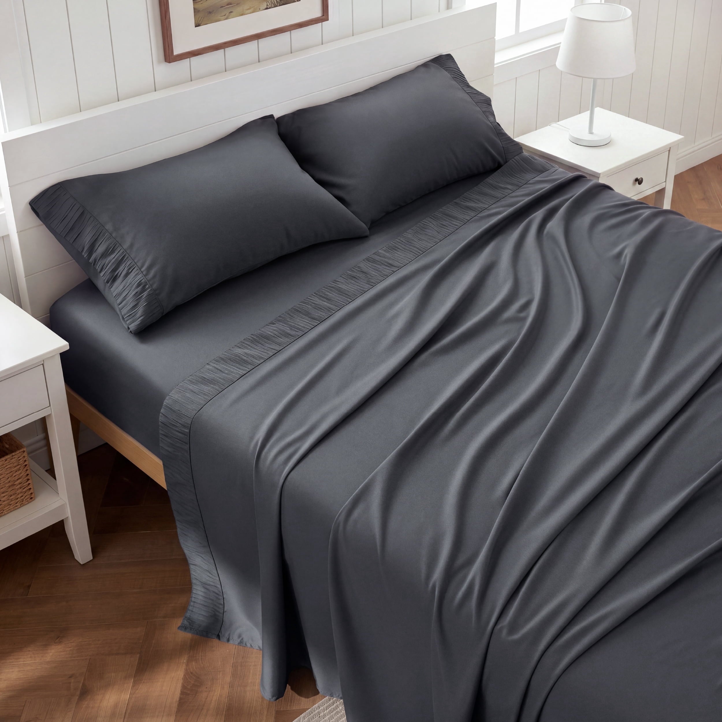 U by Bedsure Twin Sheets Set, 3 Pieces Dorm Deep Pockets Cooling Soft Polyester Bed Sheets Set, Dark Gray