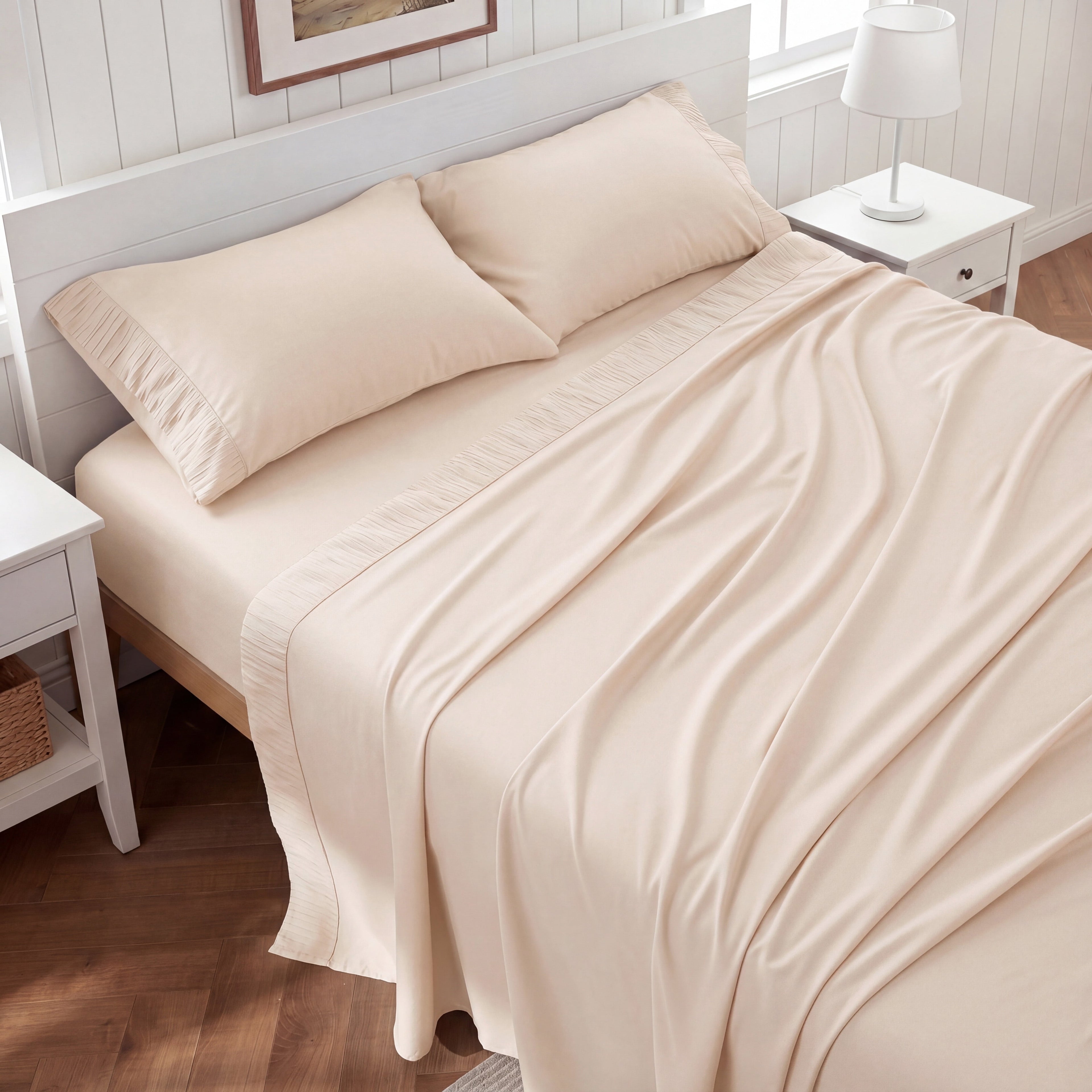 U by Bedsure Twin Sheets Set, 3 Pieces Dorm Deep Pockets Cooling Soft Polyester Bed Sheets Set, Ivory