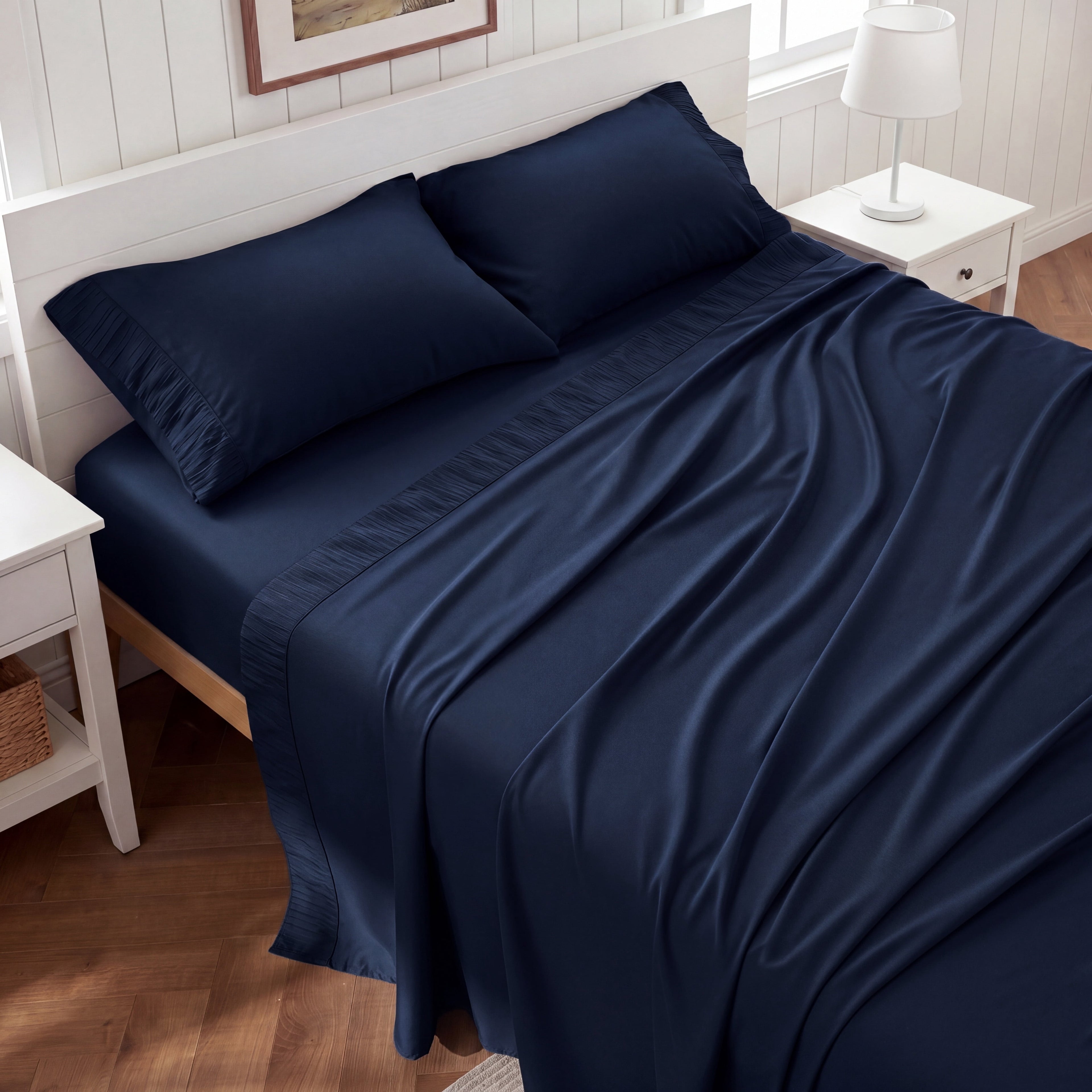 U by Bedsure Twin Sheets Set, 3 Pieces Dorm Deep Pockets Cooling Soft Polyester Bed Sheets Set, Navy Blue