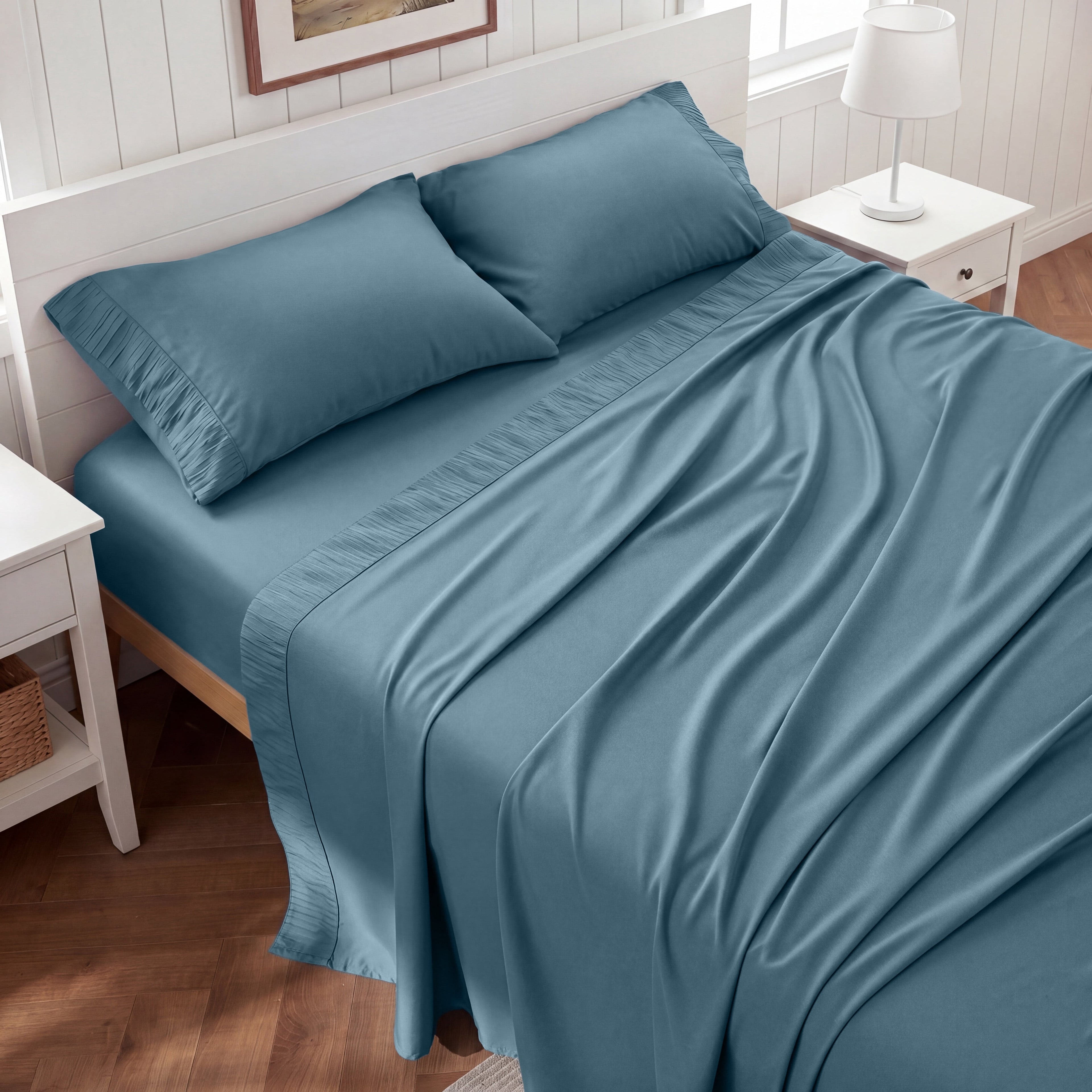 U by Bedsure Twin-XL Sheets Set, 3 Pieces Dorm Deep Pockets Cooling Soft Polyester Bed Sheets Set, Dusty Blue