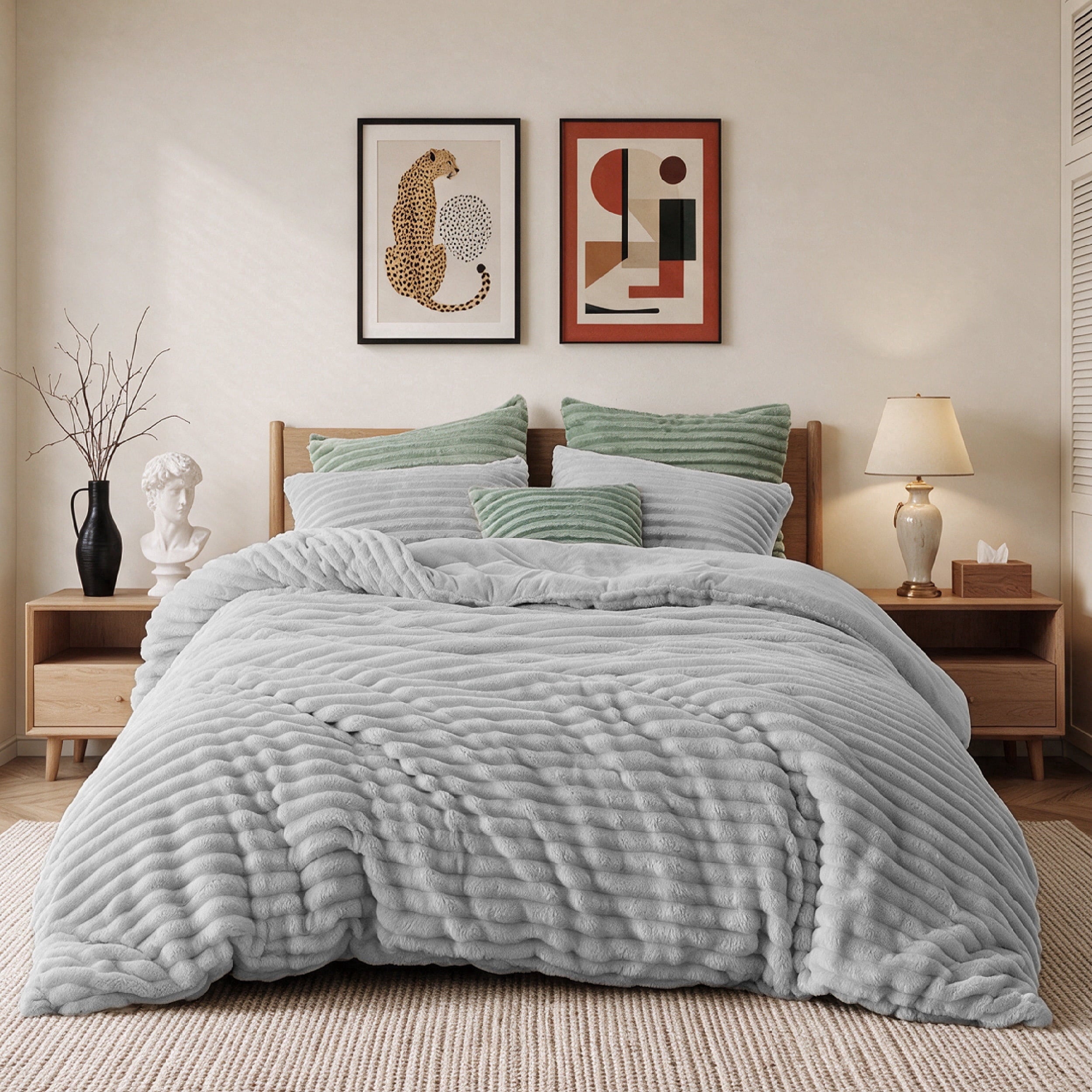 U by Bedsure Fluffy Grey Comforter Set Queen, Super Soft Faux Fur Fleece Queen Bedding Set, 1 Luxury Shaggy Fuzzy Comforter with 2 Pillowcases, Harbor Mist New