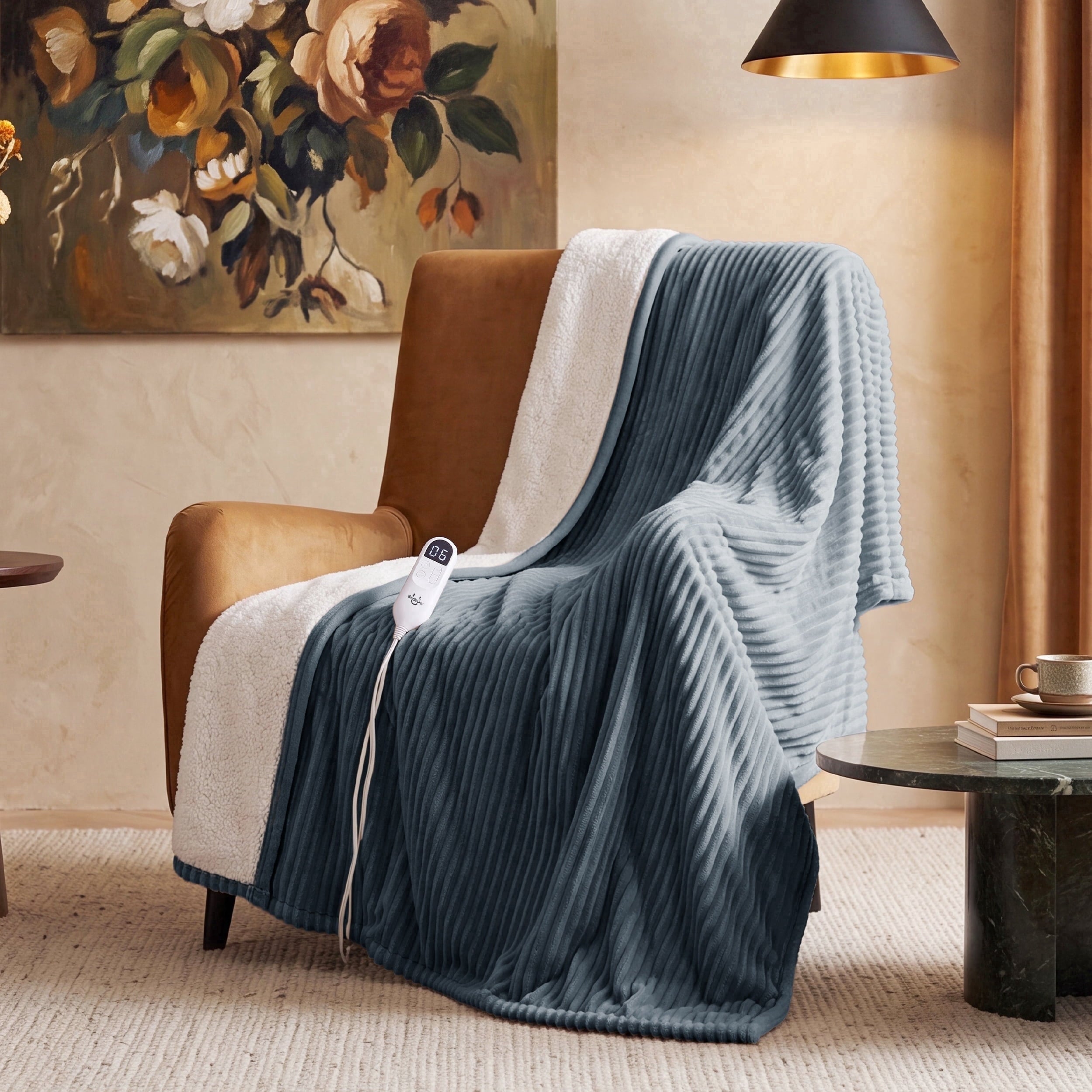 U by Bedsure Electric Heated Blanket Twin Size 62"x84" with Preheat Function, Soft Ribbed Flannel Grey, Fast Heating with 6 Time Settings (Up to 10H) & 6 Heat Settings, Gifts for Grandma New