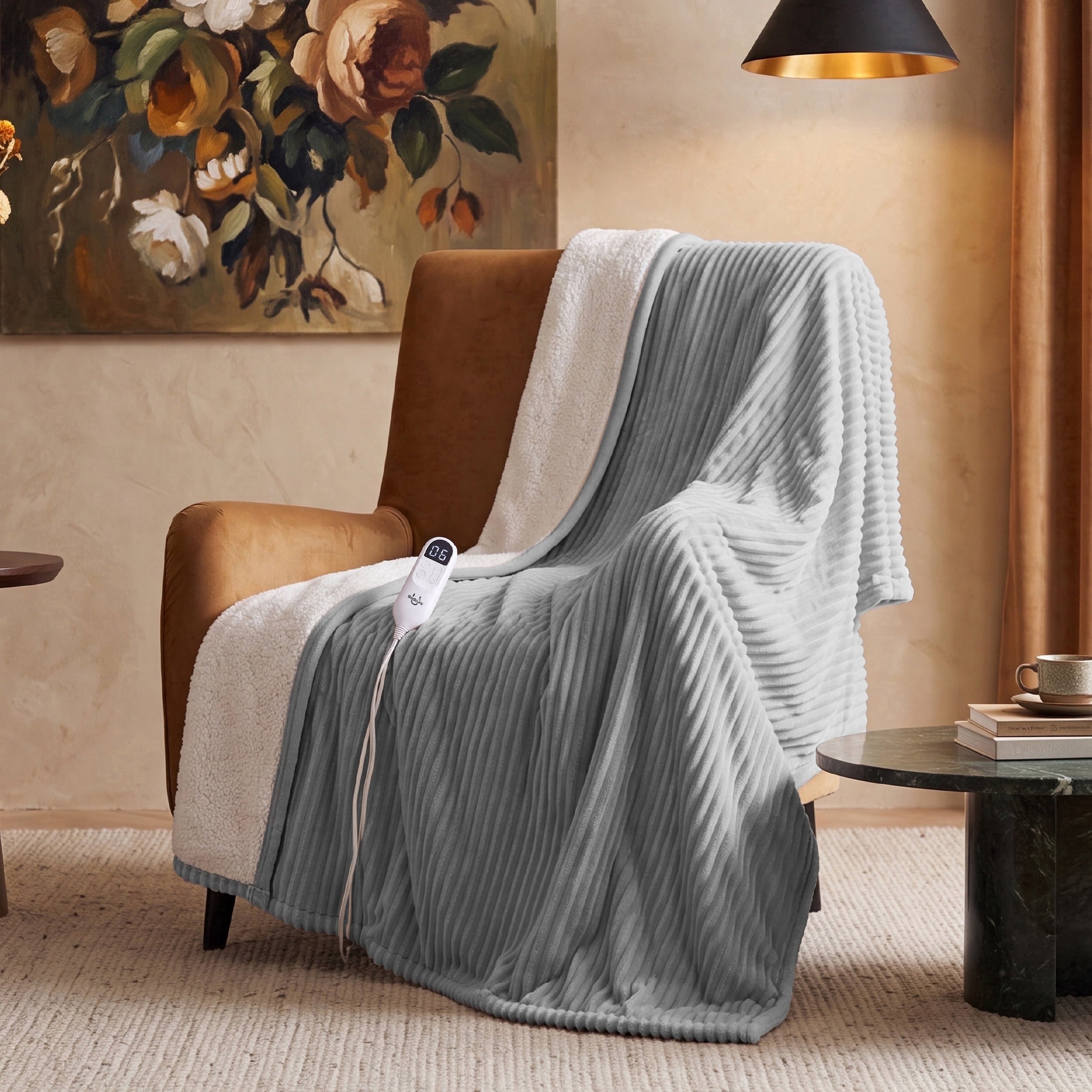 U by Bedsure Electric Heated Blanket Twin Size 62"x84" with Preheat Function, Soft Ribbed Flannel Harbor Mist, Fast Heating with 6 Time Settings (Up to 10H) & 6 Heat Settings, Gifts for Grandma New