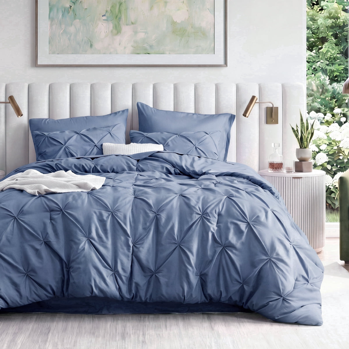 U by Bedsure Cal King Comforter Set Slate Blue, Bed in a Bag California King Size Bedding, 7 Pieces Pinch Pleat All Season Comforter with Sheets, Pillowcases & Shams New