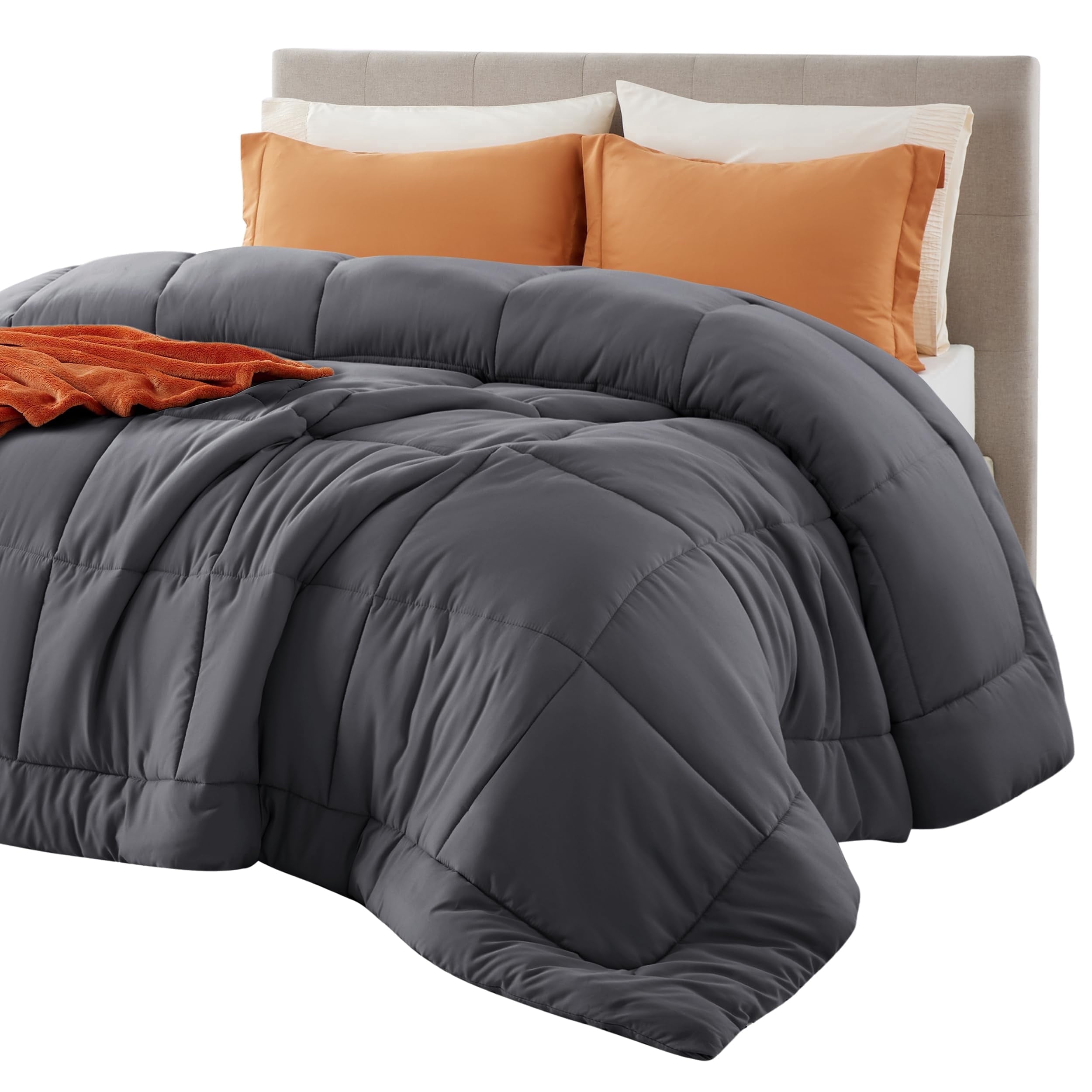 Comforter Duvet Insert - Quilted Comforters Full Size, All Season Duvet, GentleSoft Down Alternative Bedding, with 8 Tabs, Gifts, Grey, Full 86 x 82 Inches