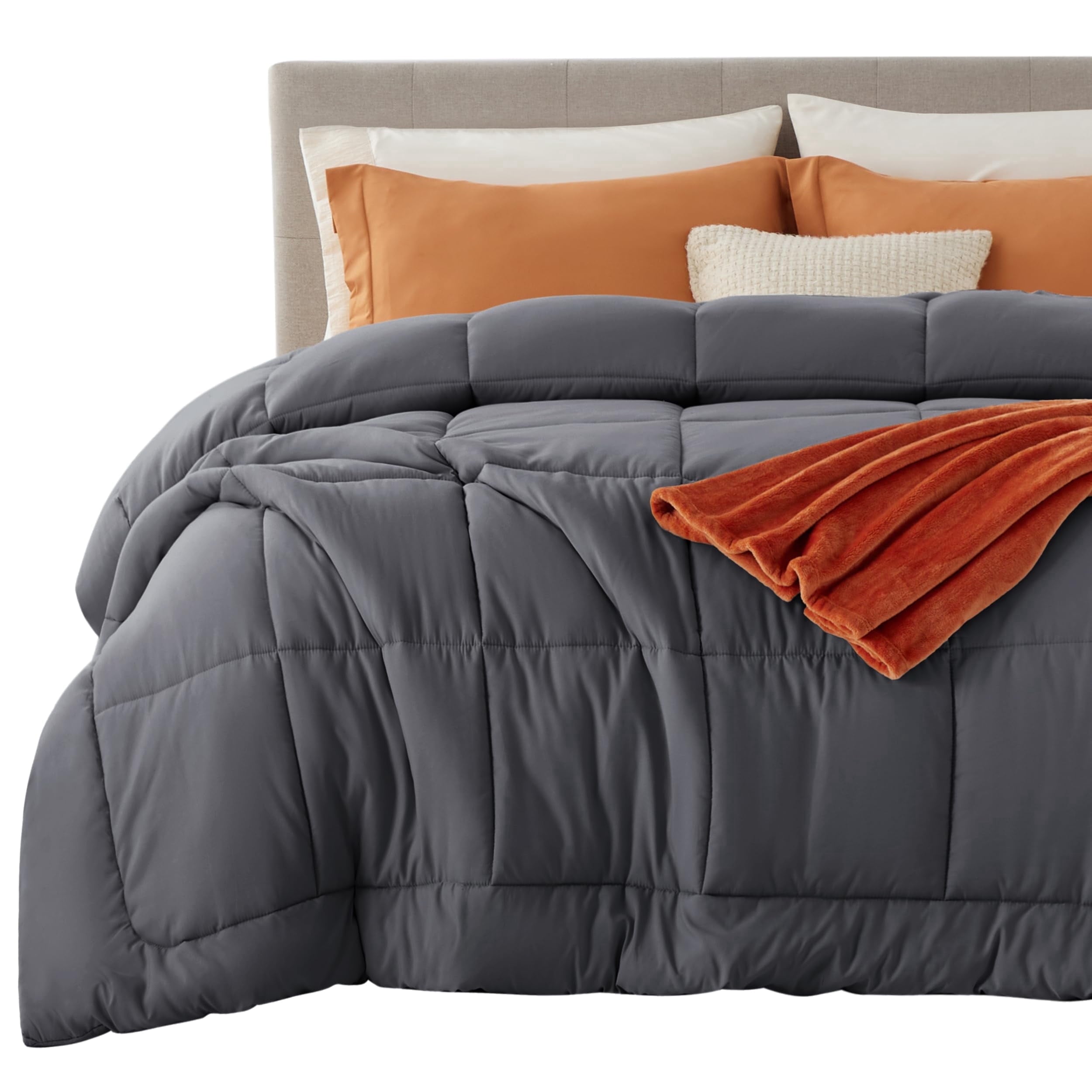 Comforter Duvet Insert - Quilted Comforters King Size, All Season Duvet, GentleSoft Down Alternative Bedding, with 8 Tabs, Gifts, Grey, King 90 x 102 Inches