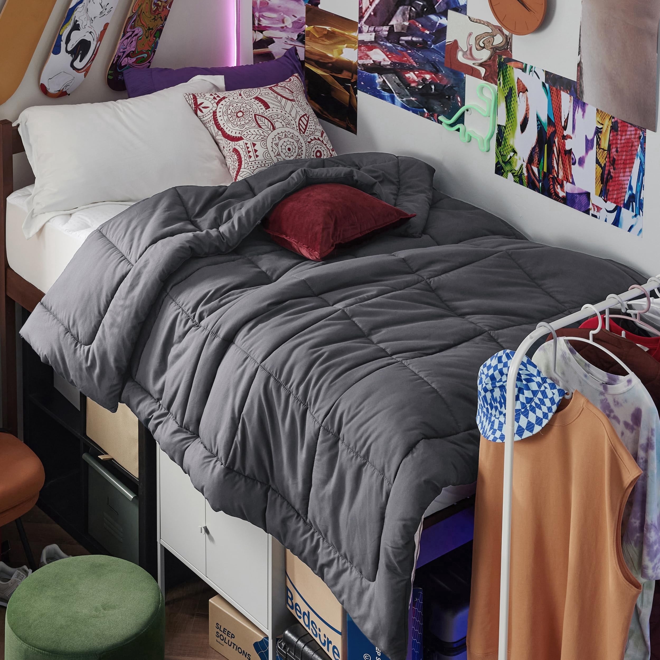 Comforter Duvet Insert - Quilted Comforters Twin Size, All Season Duvet, GentleSoft Down Alternative Bedding, with 8 Tabs, Gifts, Grey, Twin 88 x 68 Inches