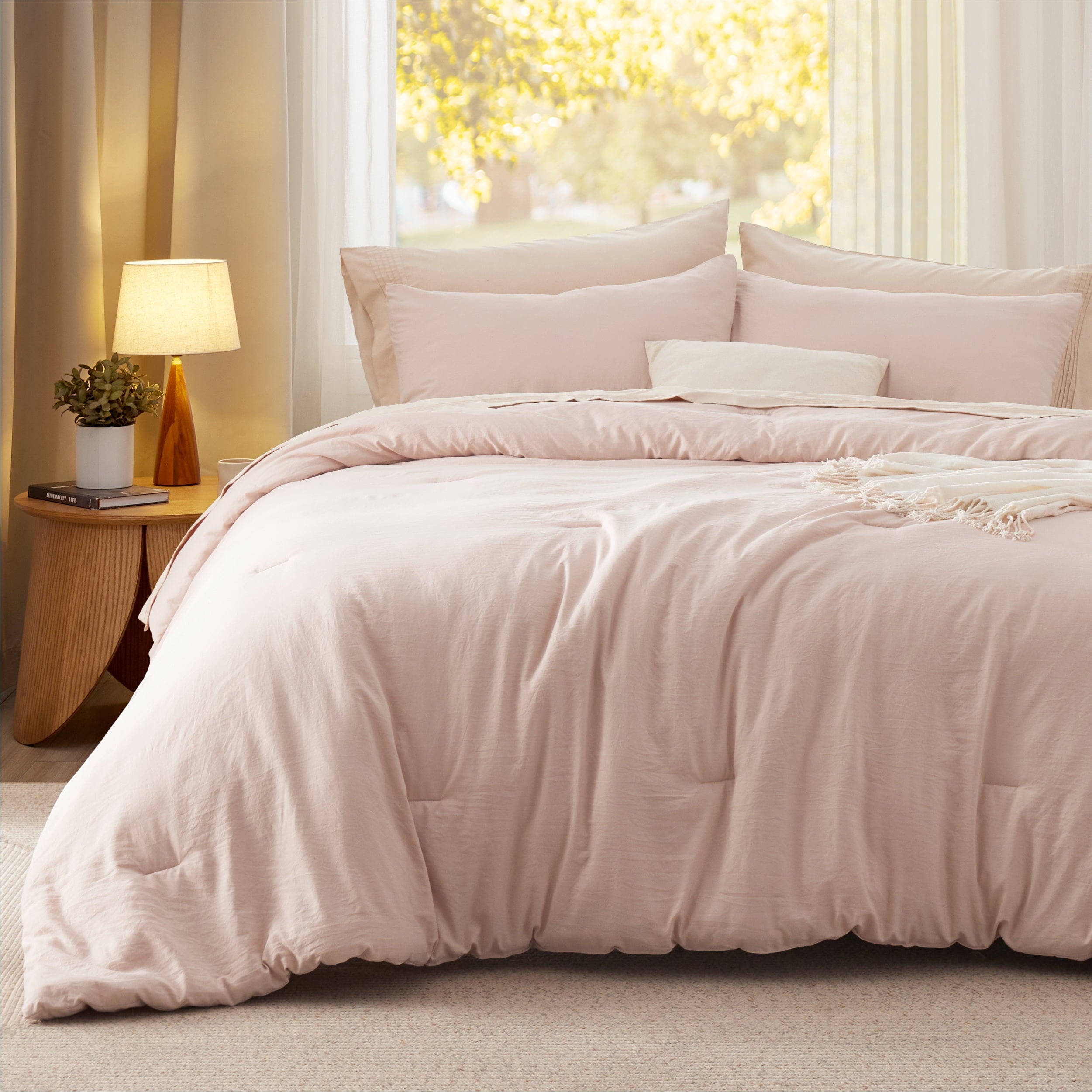 U by Bedsure 3 Pieces Queen Comforter Bedding Set, Pink Comforter Set for All Seasons, 1 Lightweight Prewashed Comforter and 2 Pillowcases,Queen,Rose Dust