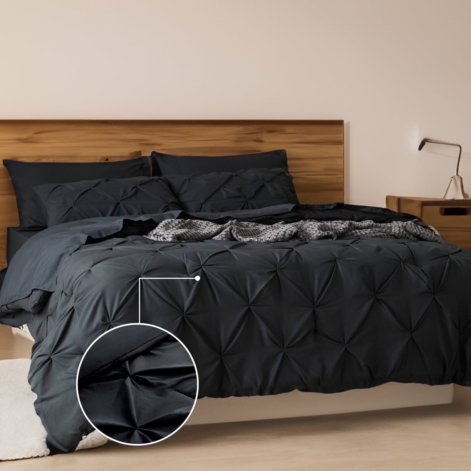 U by Bedsure Black King Comforter Set - 7 Pieces Pintuck Bedding Sets, Bed in A Bag with Comforters, Sheets, Pillowcases & Shams