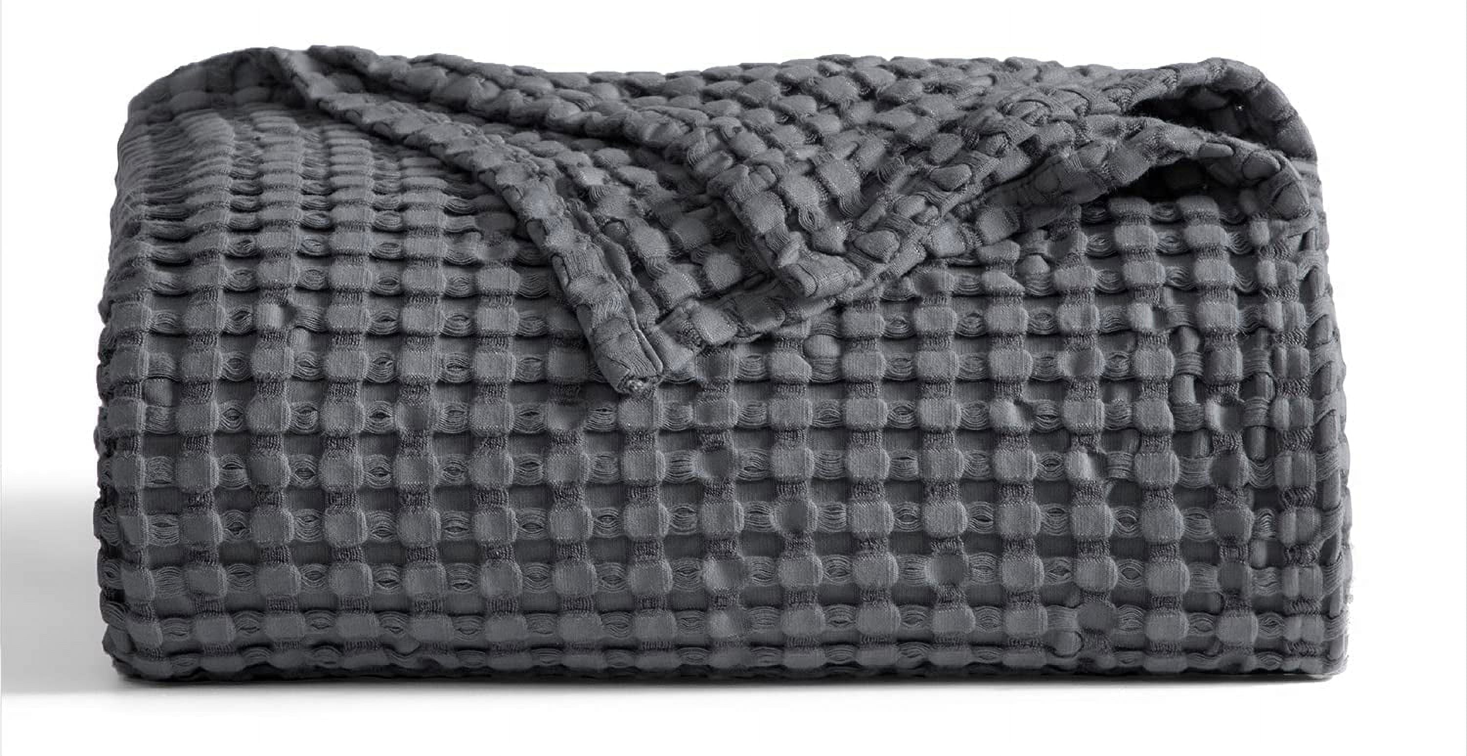 U by Bedsure Cooling Cotton Waffle Breathable Rayon Derived from Bamboo Queen Blanket,Dark Grey,90x90 inches