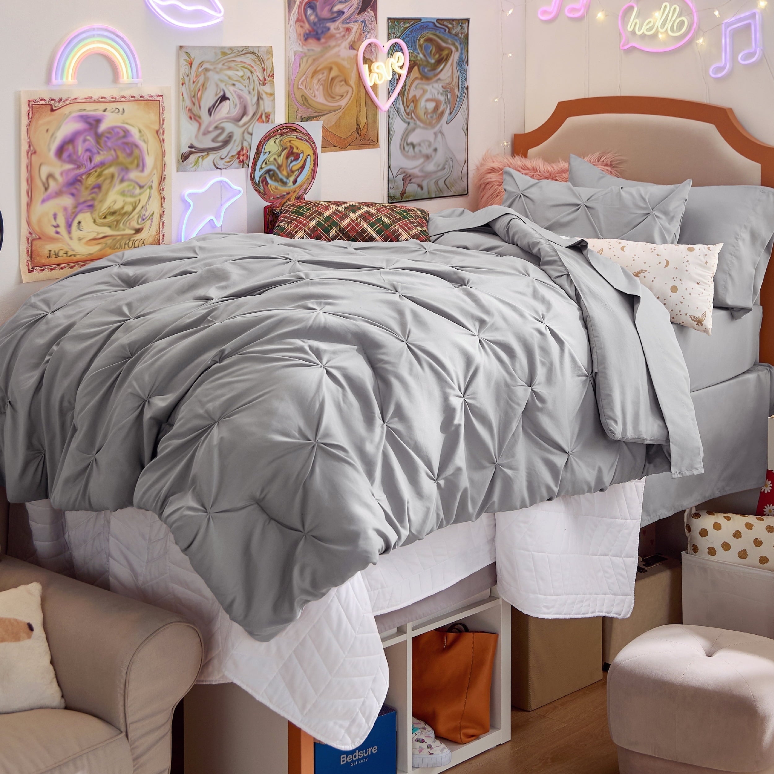 U by Bedsure Dorm Bedding Twin Comforter Set - 5 Pieces Pintuck Bed in A Bag with Comforters, Sheets, Pillowcases & Shams